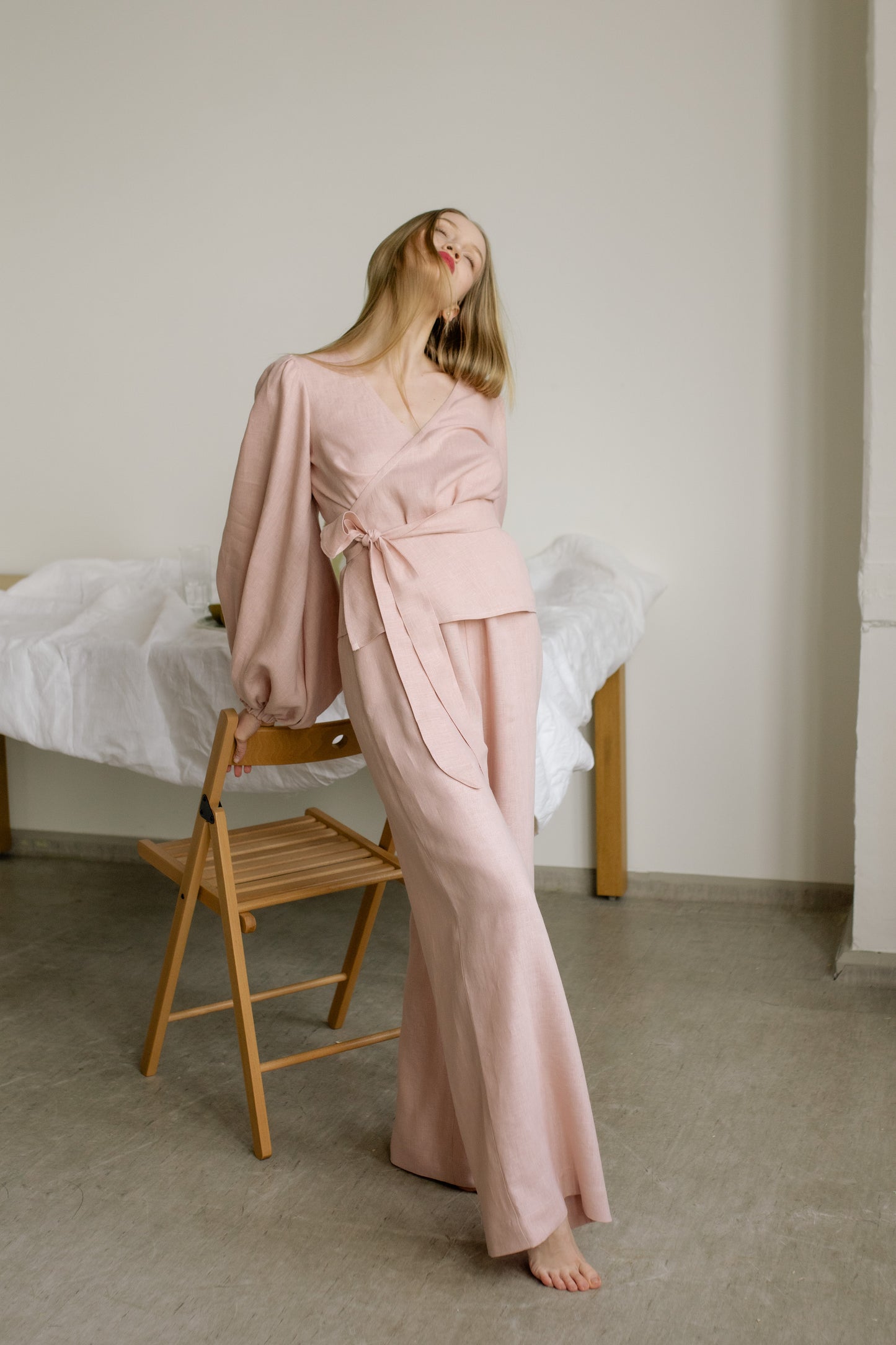 MIA WIDE LINEN PANTS - BLUSH PINK
