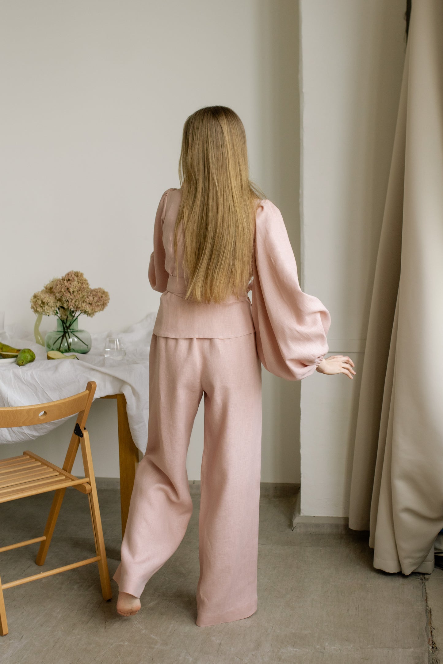 MIA WIDE LINEN PANTS - BLUSH PINK