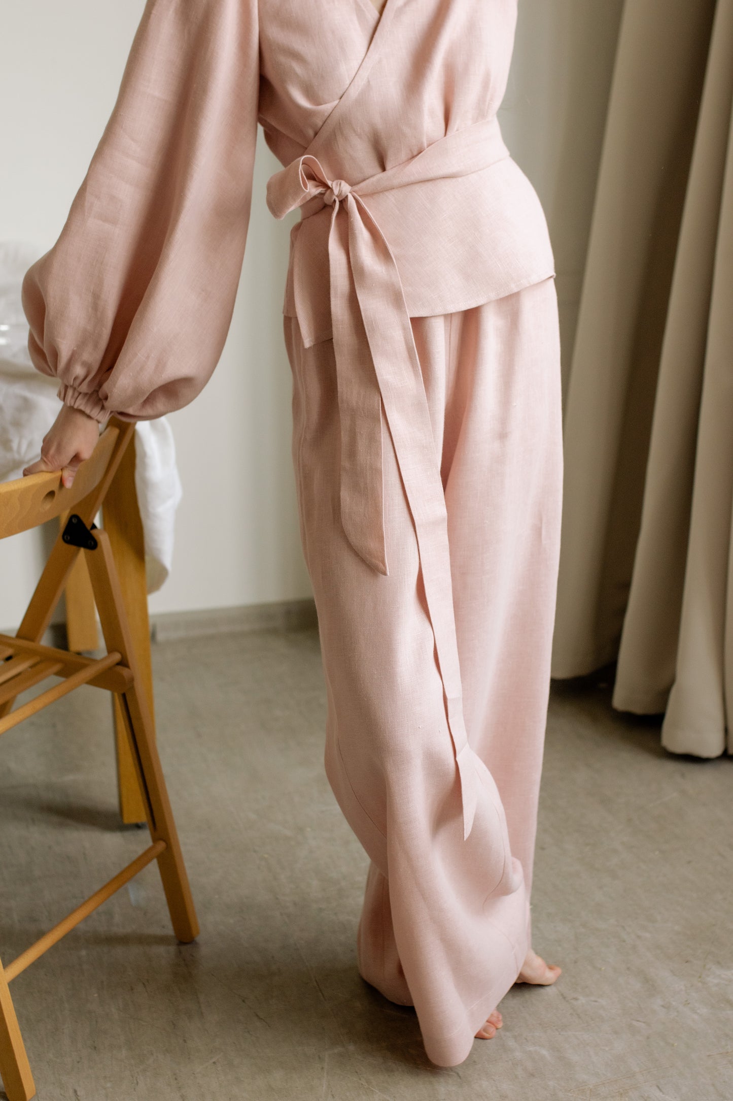 MIA WIDE LINEN PANTS - BLUSH PINK