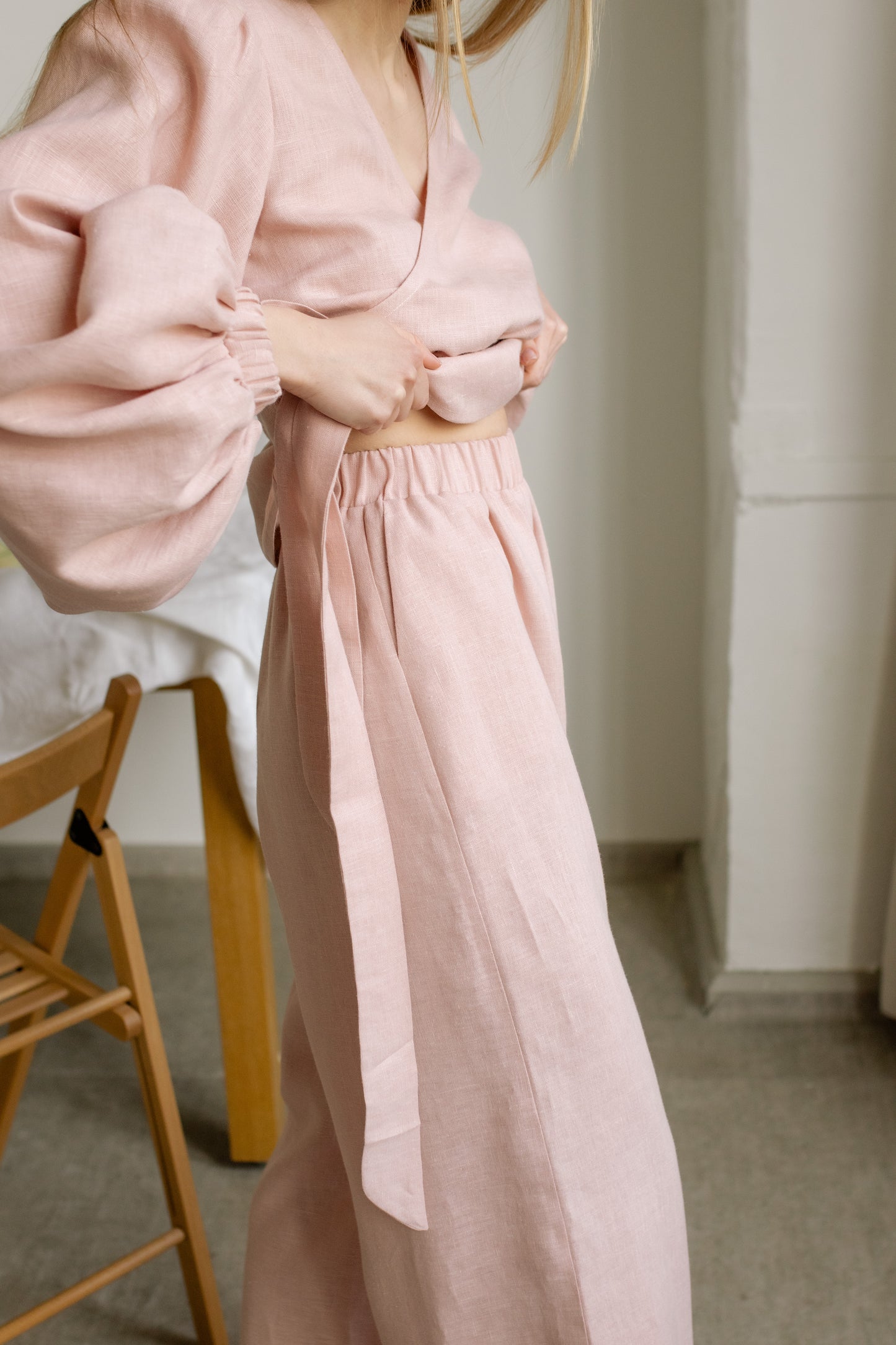 MIA WIDE LINEN PANTS - BLUSH PINK