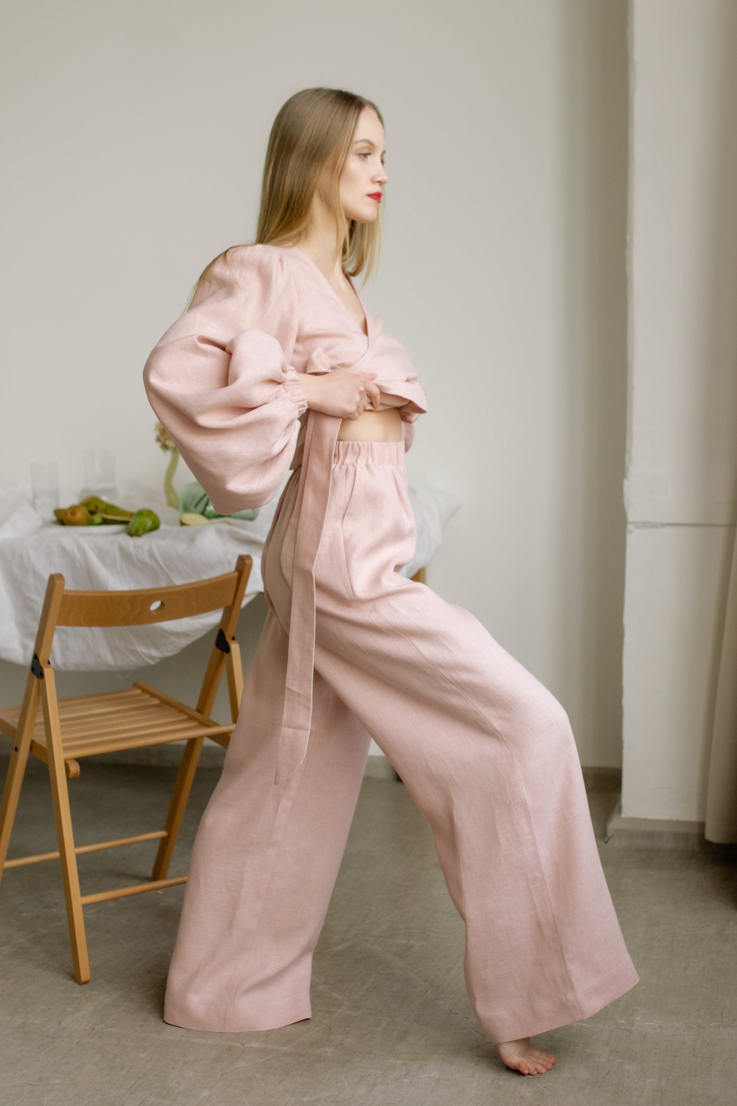 MIA WIDE LINEN PANTS - BLUSH PINK
