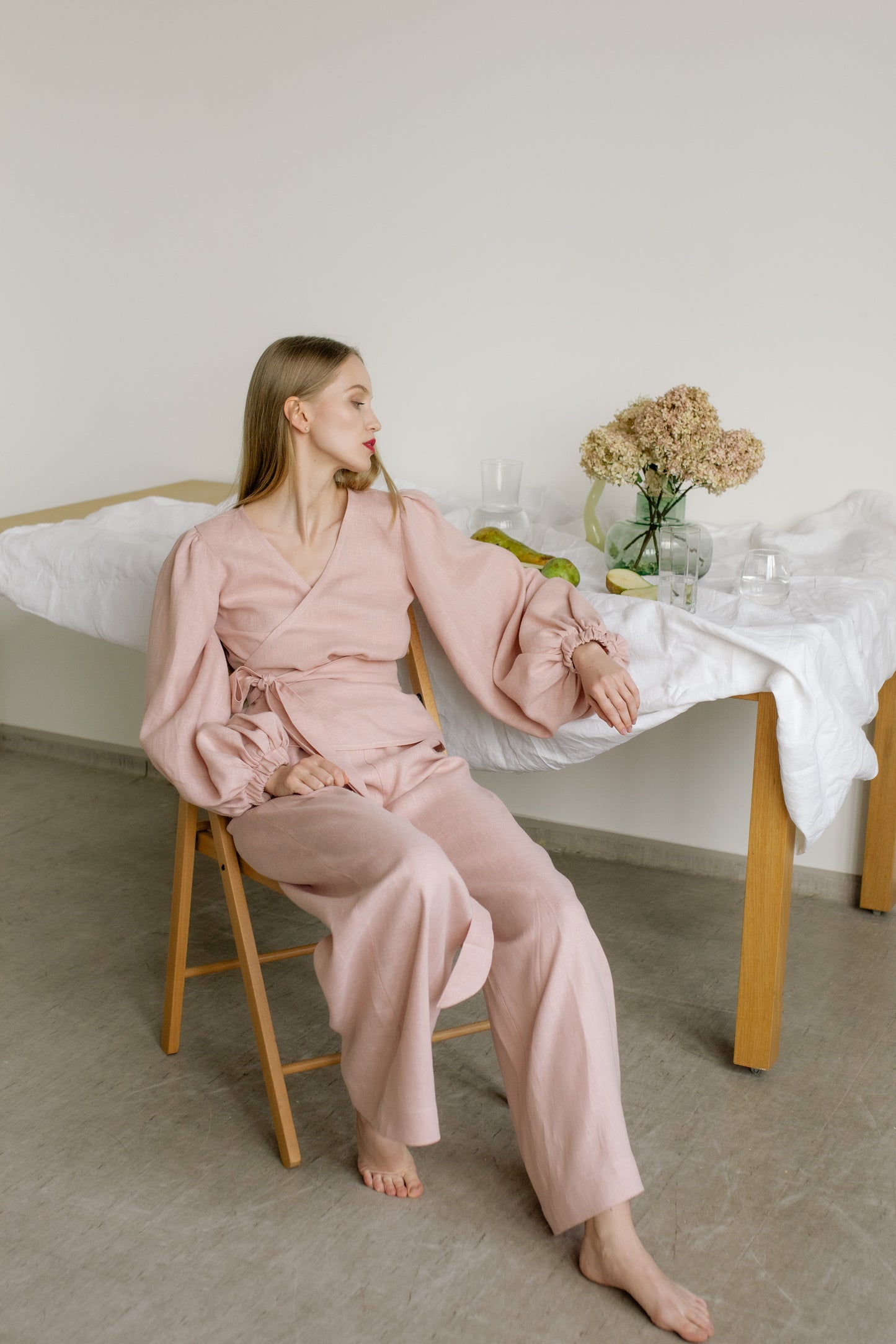 MIA WIDE LINEN PANTS - BLUSH PINK