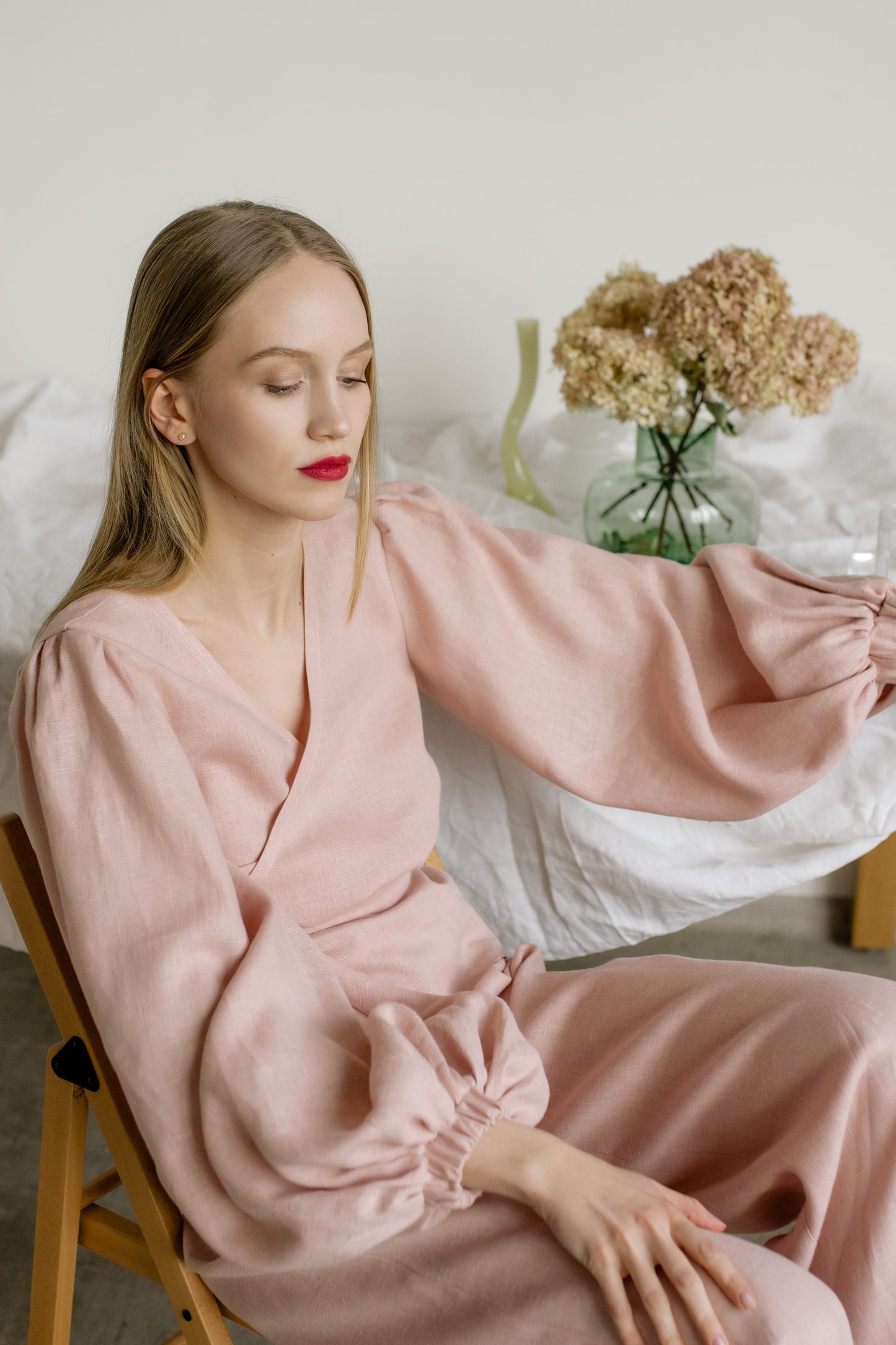 BEATRICE WRAP LINEN BLOUSE - BLUSH PINK