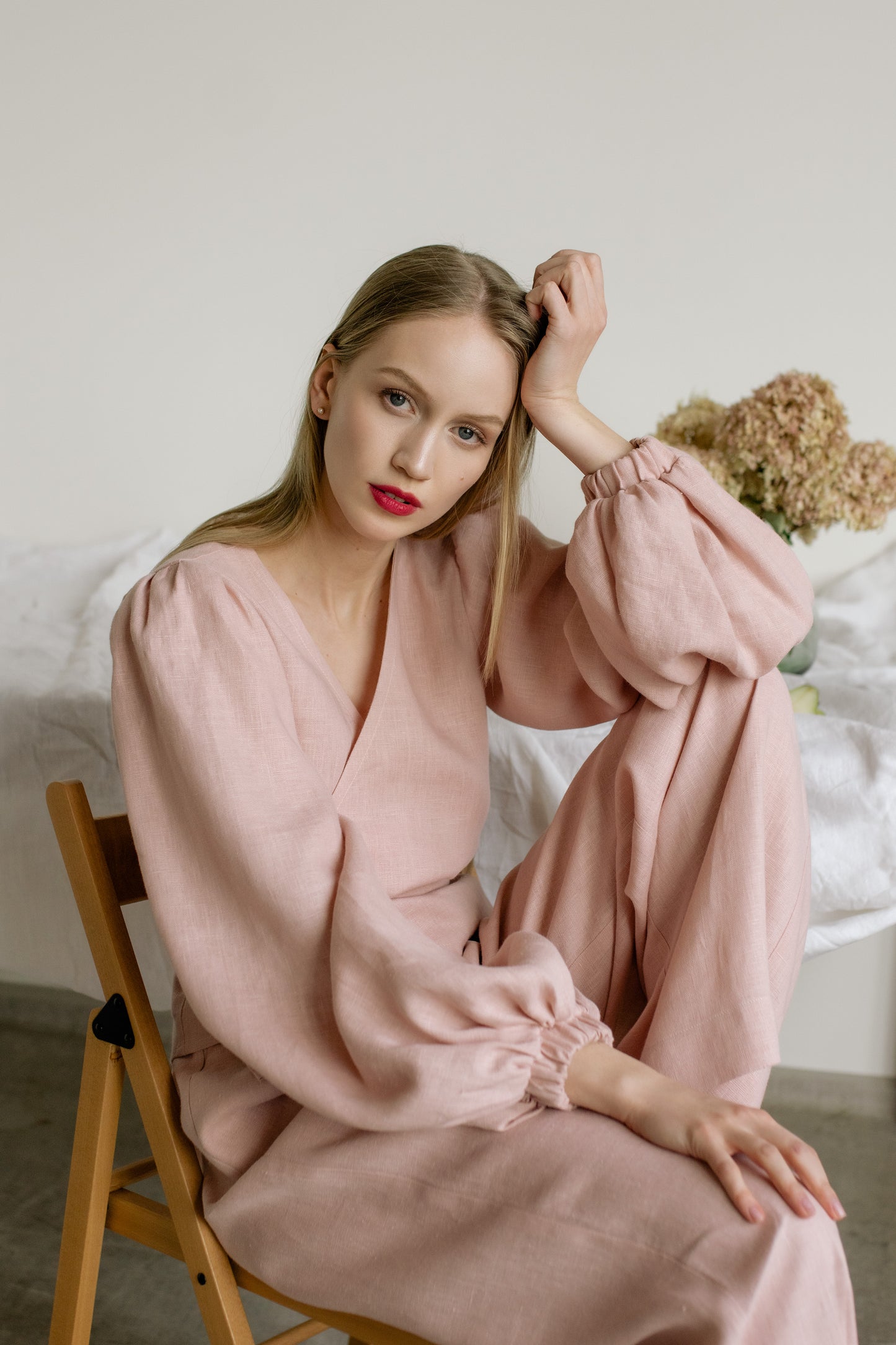 BEATRICE WRAP LINEN SET - BLUSH PINK
