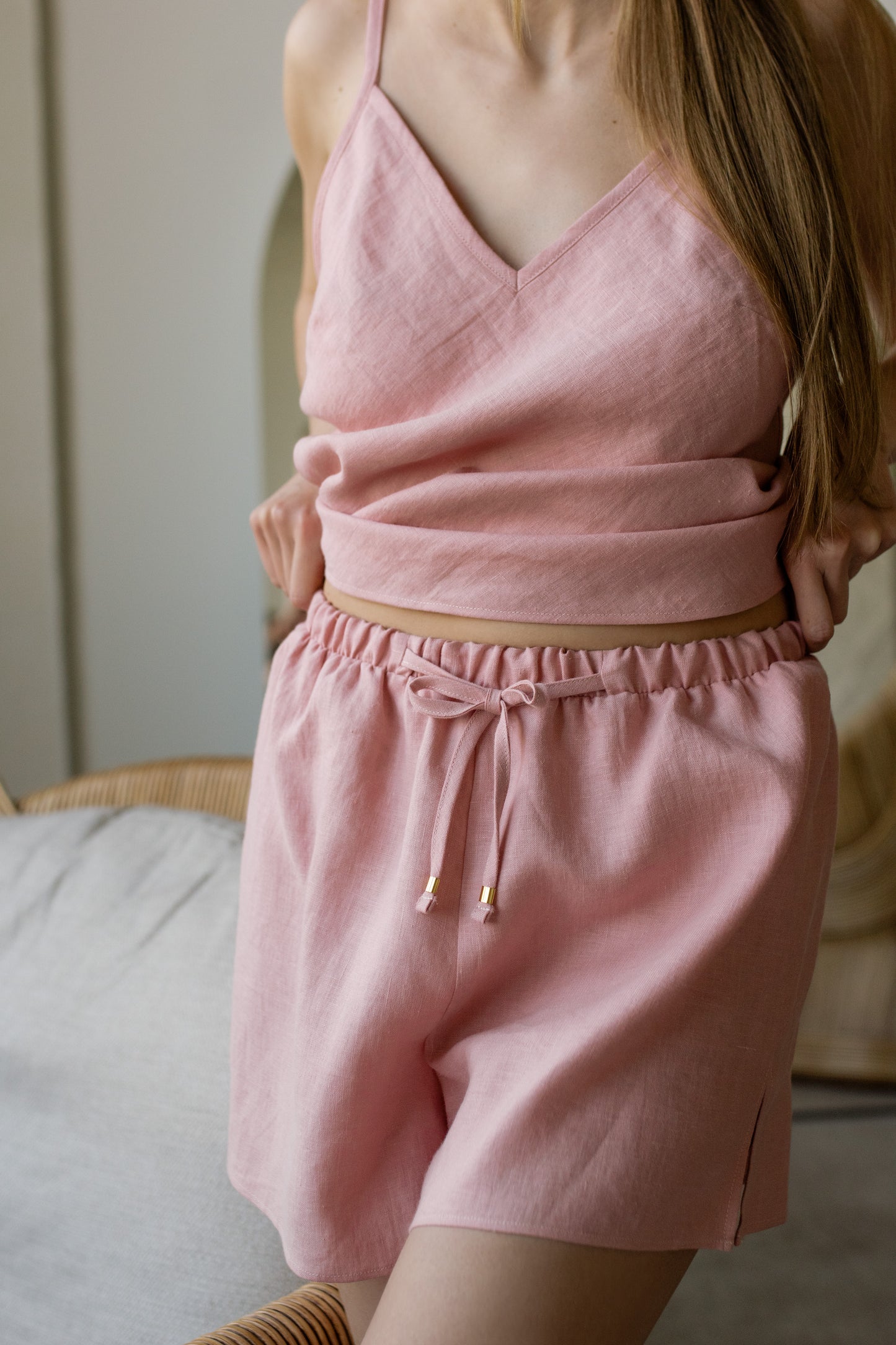OLIVIA LINEN PYJAMA SET - BLUSH PINK