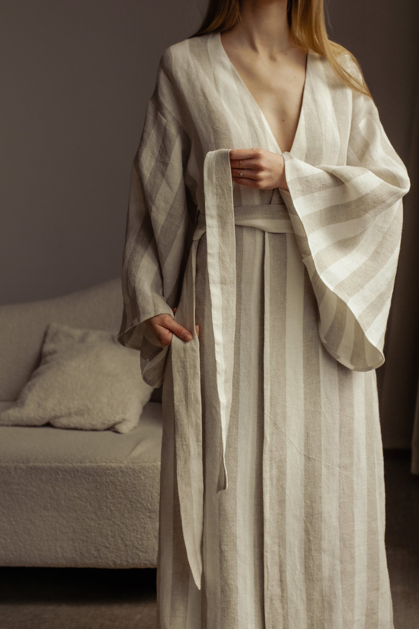 GRACE LINEN MAXI ROBE WITH BUTTONS - STRIPE