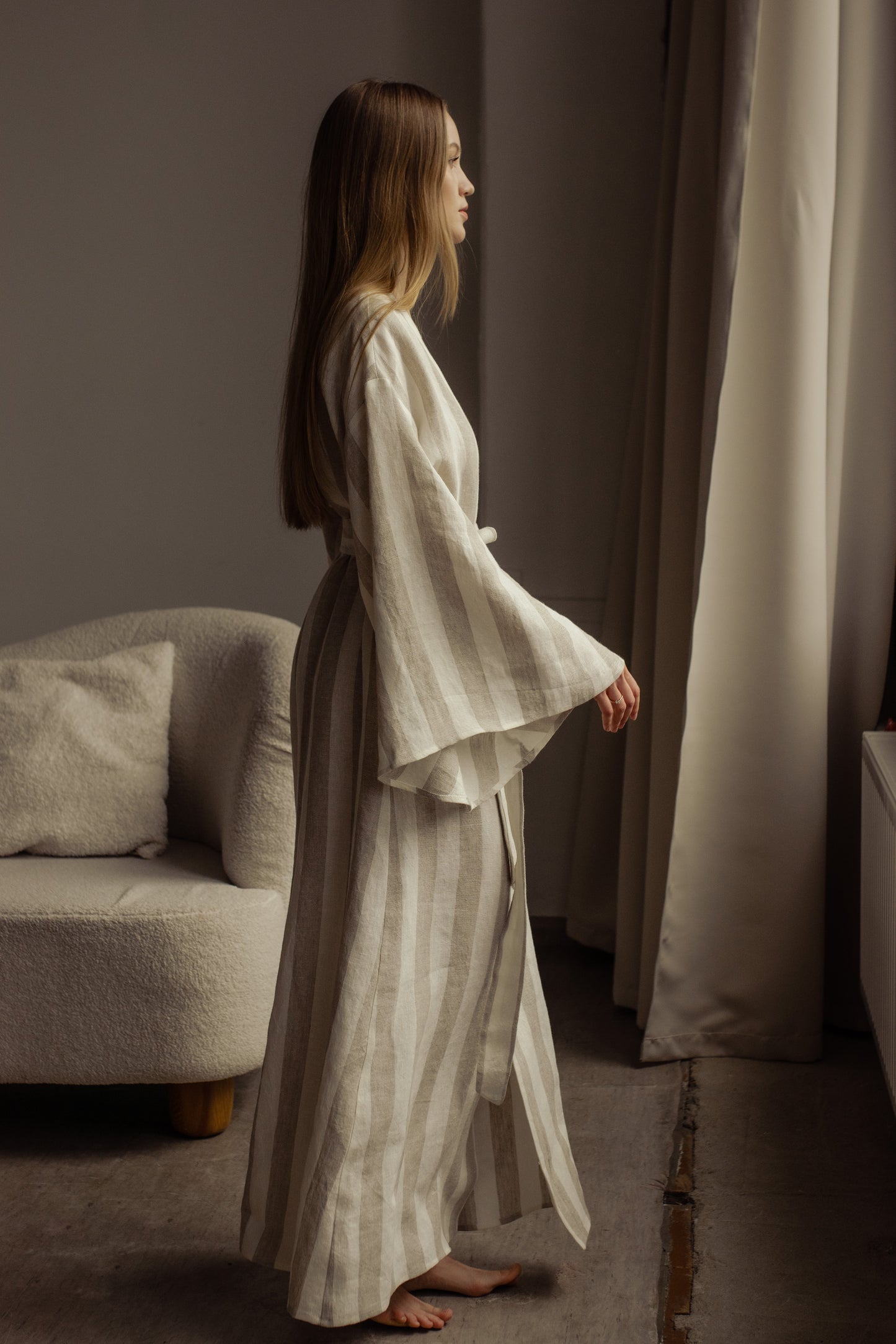 GRACE LINEN MAXI ROBE WITH BUTTONS - STRIPE