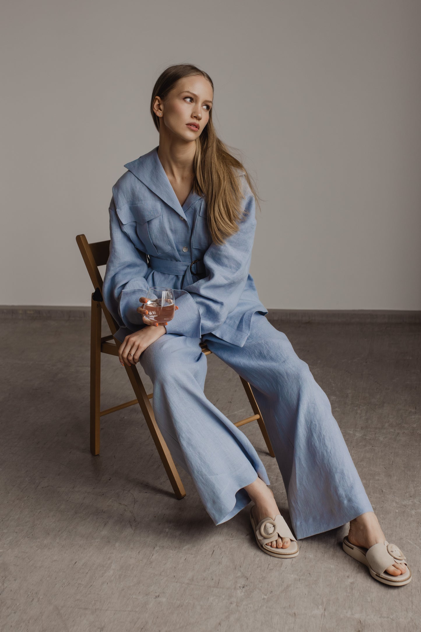 GABRIELLE LINEN SET - LIGHT BLUE