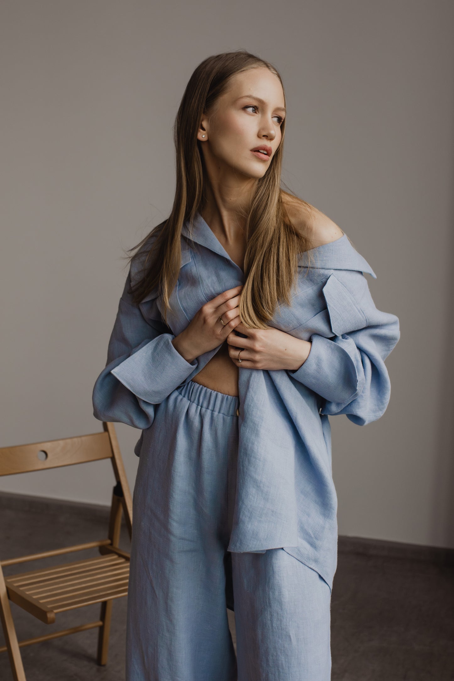 GABRIELLE LINEN SET - LIGHT BLUE