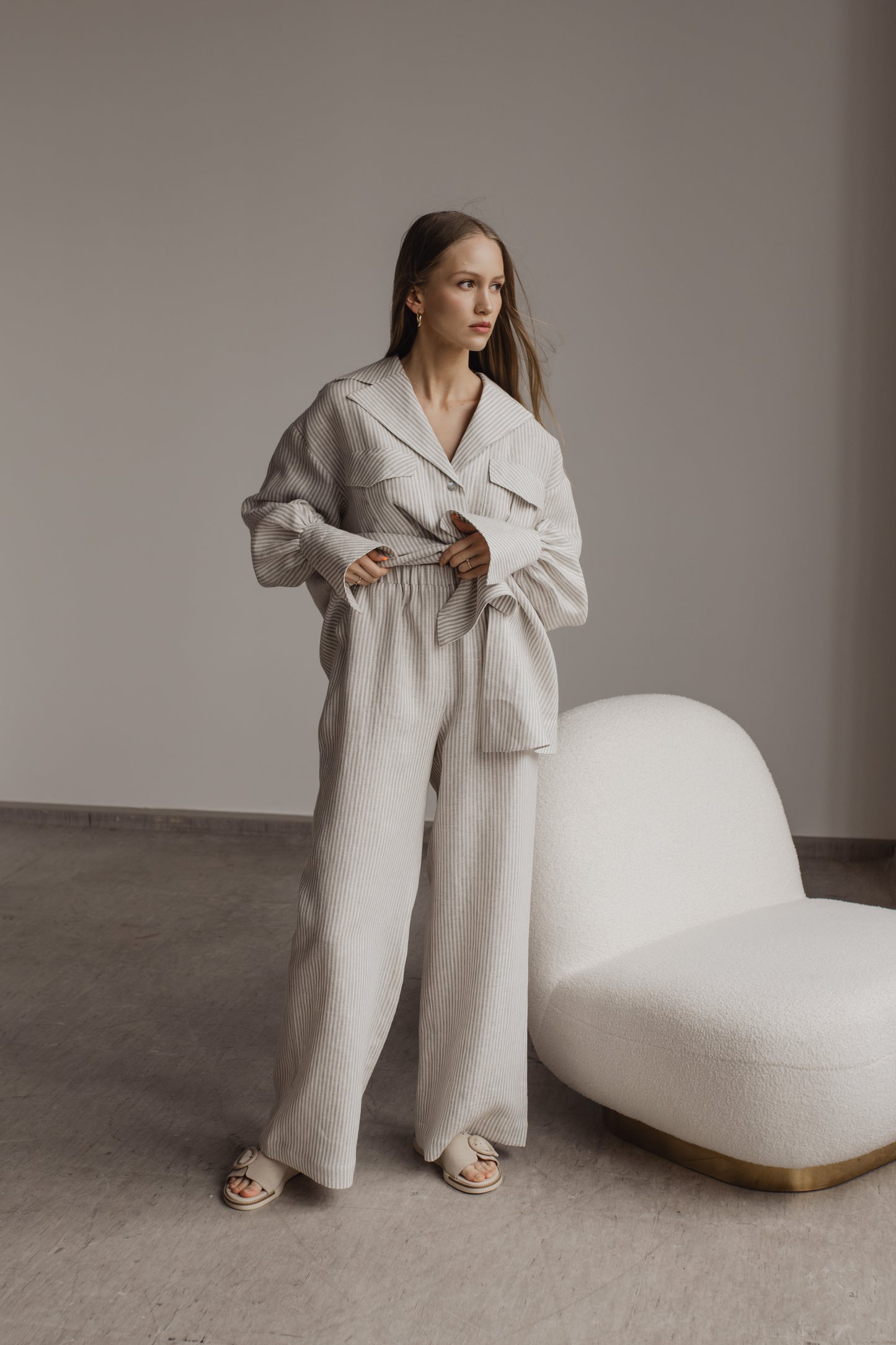 MIA WIDE LEG PRINT LINEN PANTS - STRIPE