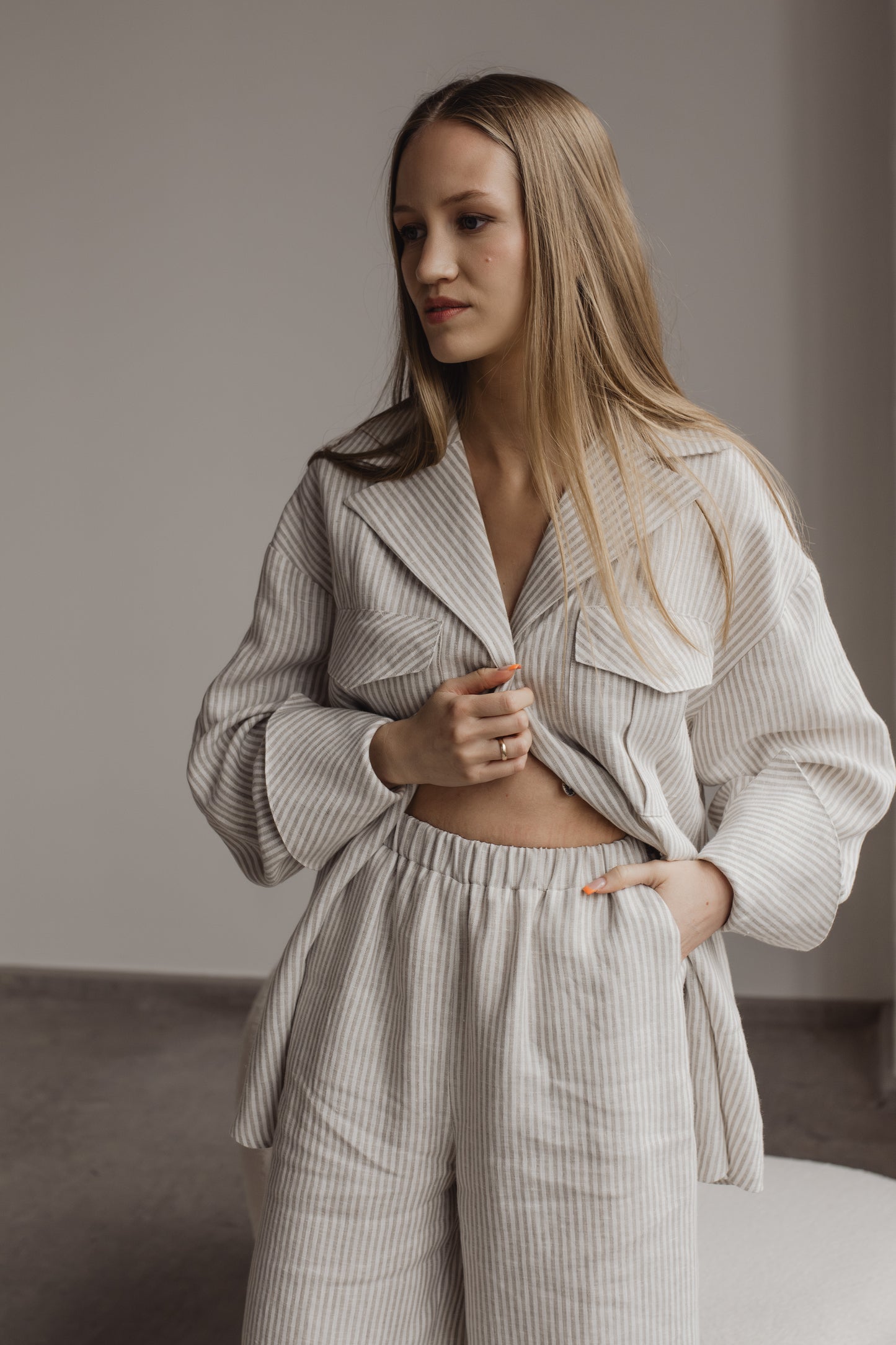 MIA WIDE LEG PRINT LINEN PANTS - STRIPE