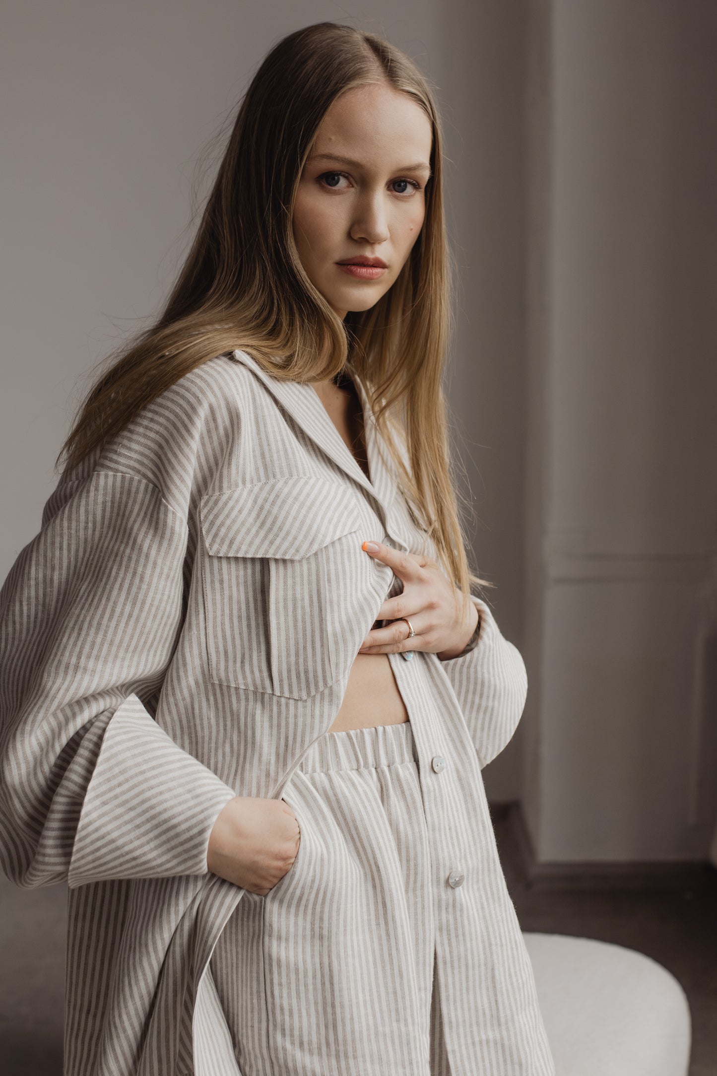 MIA WIDE LEG PRINT LINEN PANTS - STRIPE