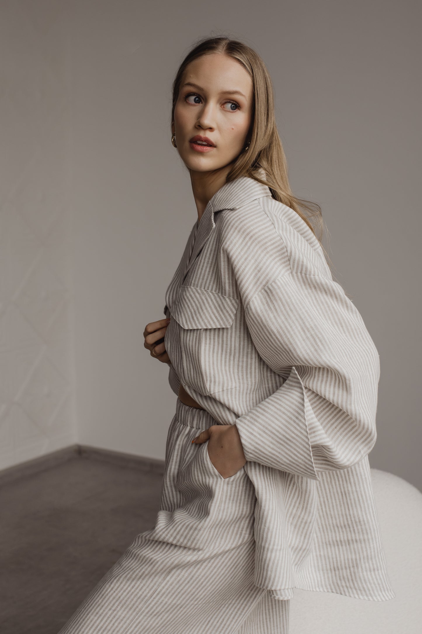 MIA WIDE LEG PRINT LINEN PANTS - STRIPE