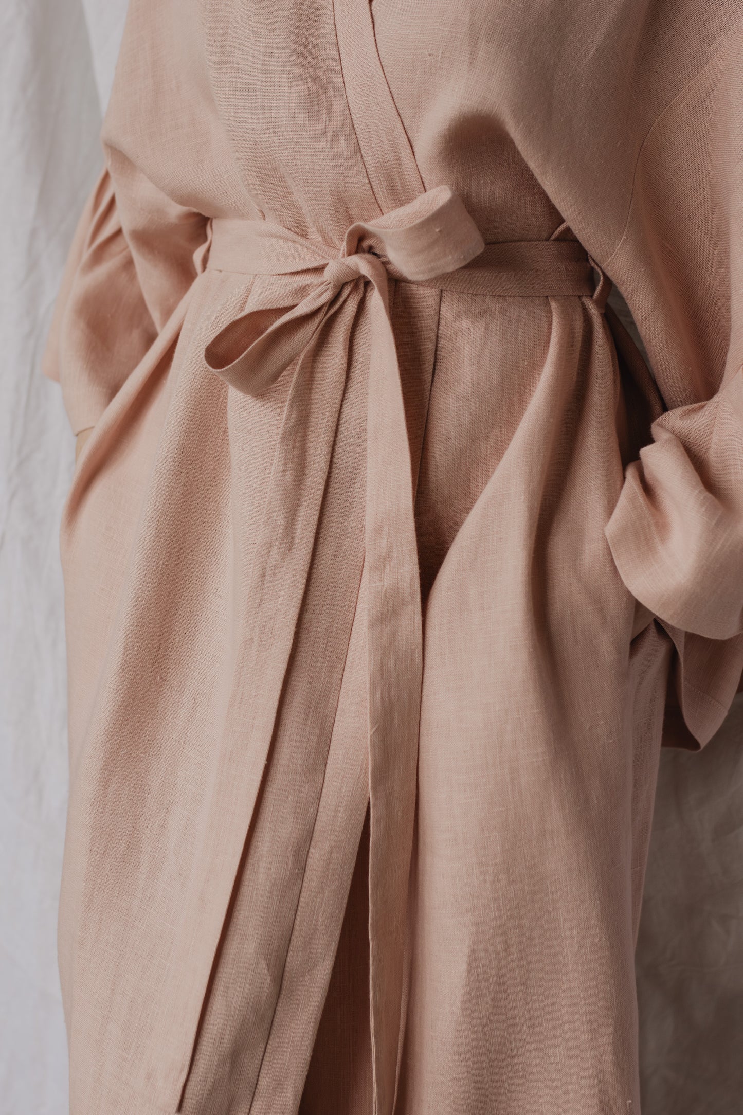 BELLE RUFFLE SLEEVE LINEN MAXI ROBE - BLUSH PINK