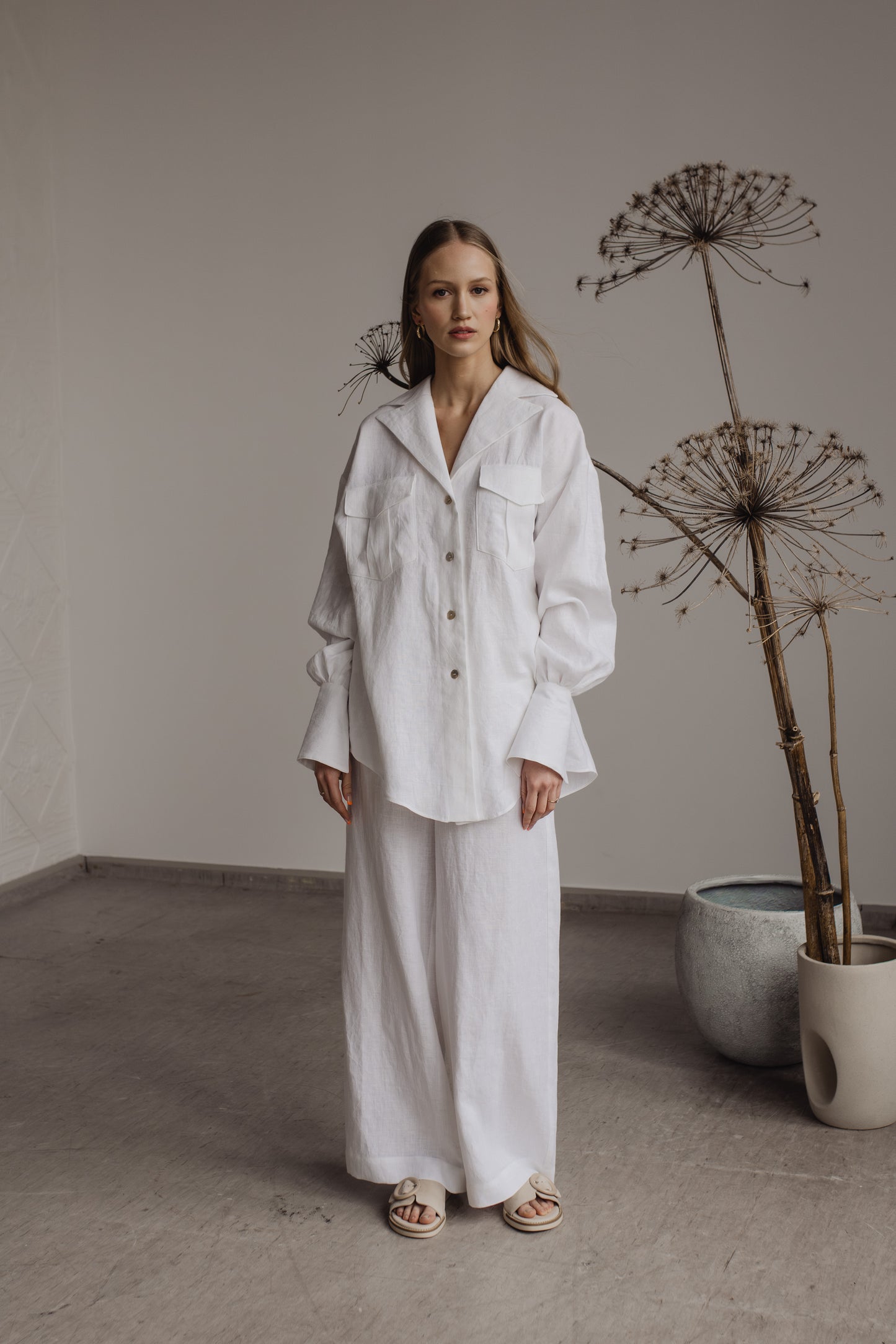 MIA WIDE LEG LINEN PANTS - IVORY