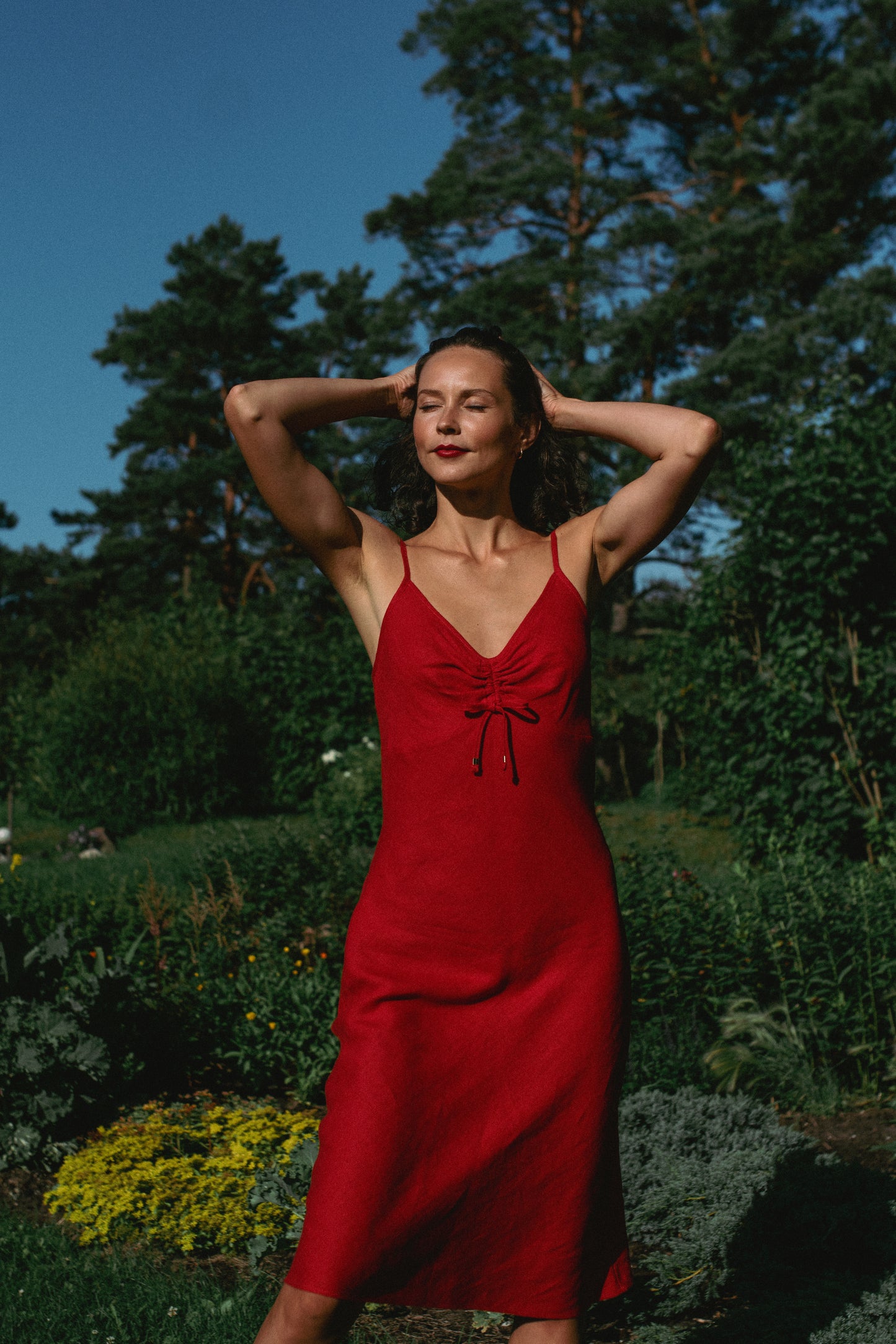 ANGELINA LINEN SLIP DRESS - RED