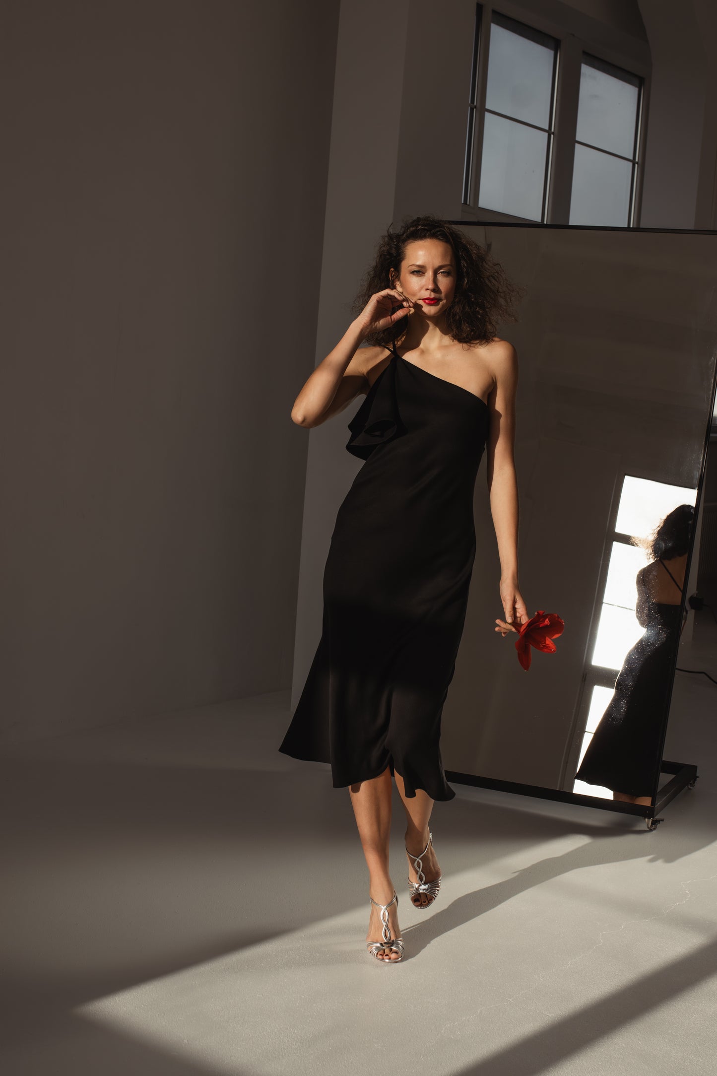 SAVANNAH BIAS CUT TENCEL™ MIDI DRESS - BLACK