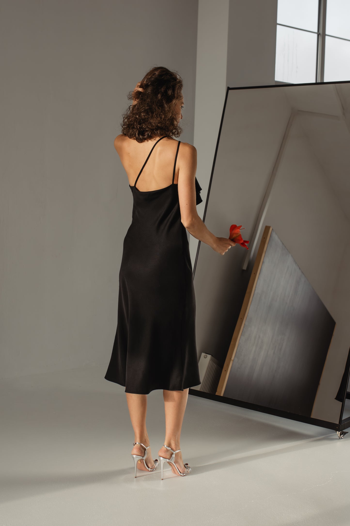 SAVANNAH BIAS CUT TENCEL™ MIDI DRESS - BLACK