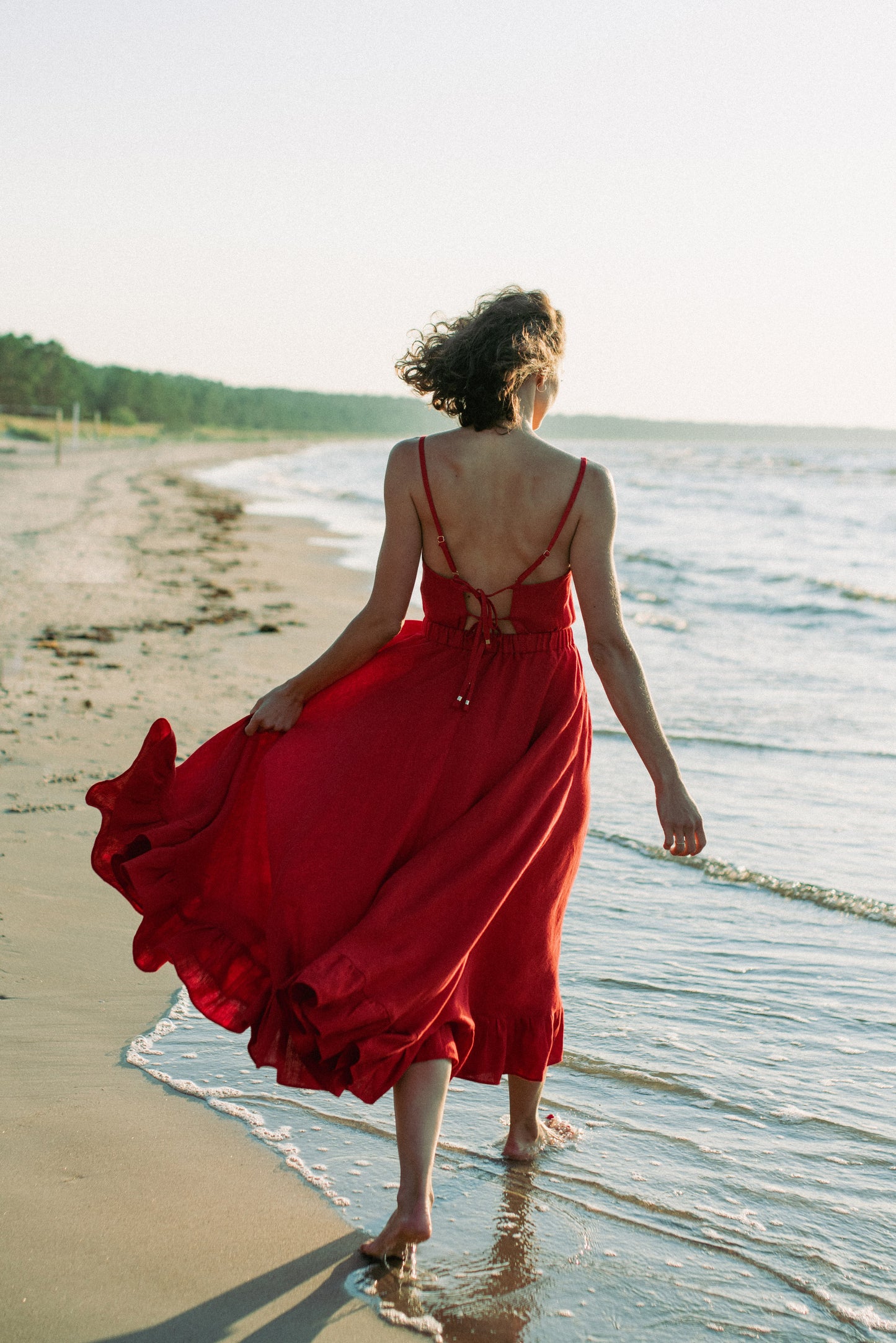 ARIELLE LINEN MAXI DRESS WITH OPEN BACK - RED