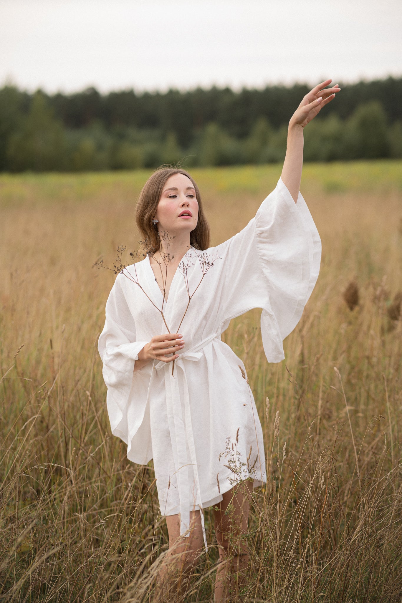 BELLE RUFFLE SLEEVE IVORY LINEN MINI ROBE