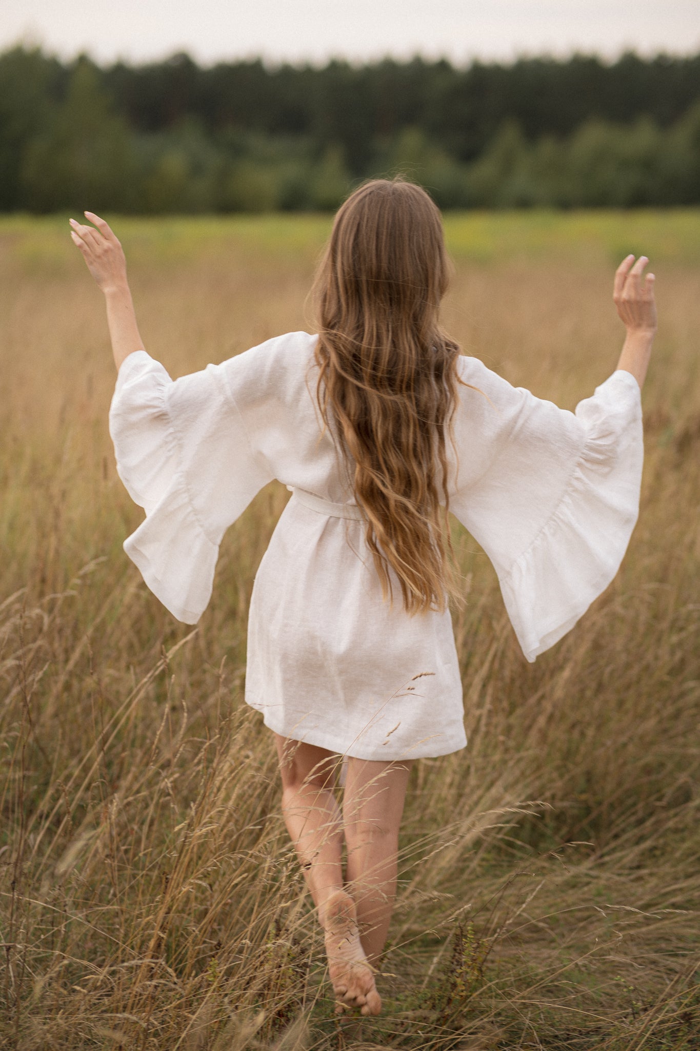 BELLE RUFFLE SLEEVE IVORY LINEN MINI ROBE