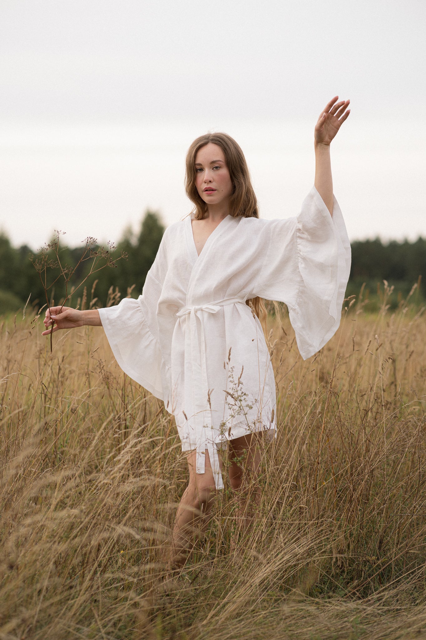BELLE RUFFLE SLEEVE IVORY LINEN MINI ROBE