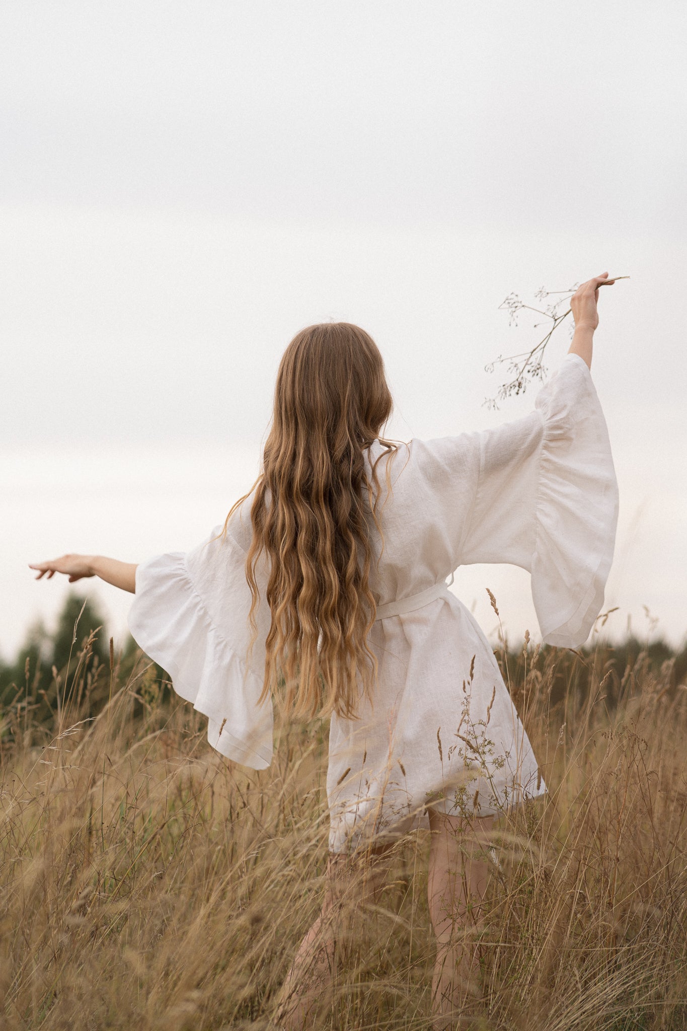 BELLE RUFFLE SLEEVE IVORY LINEN MINI ROBE