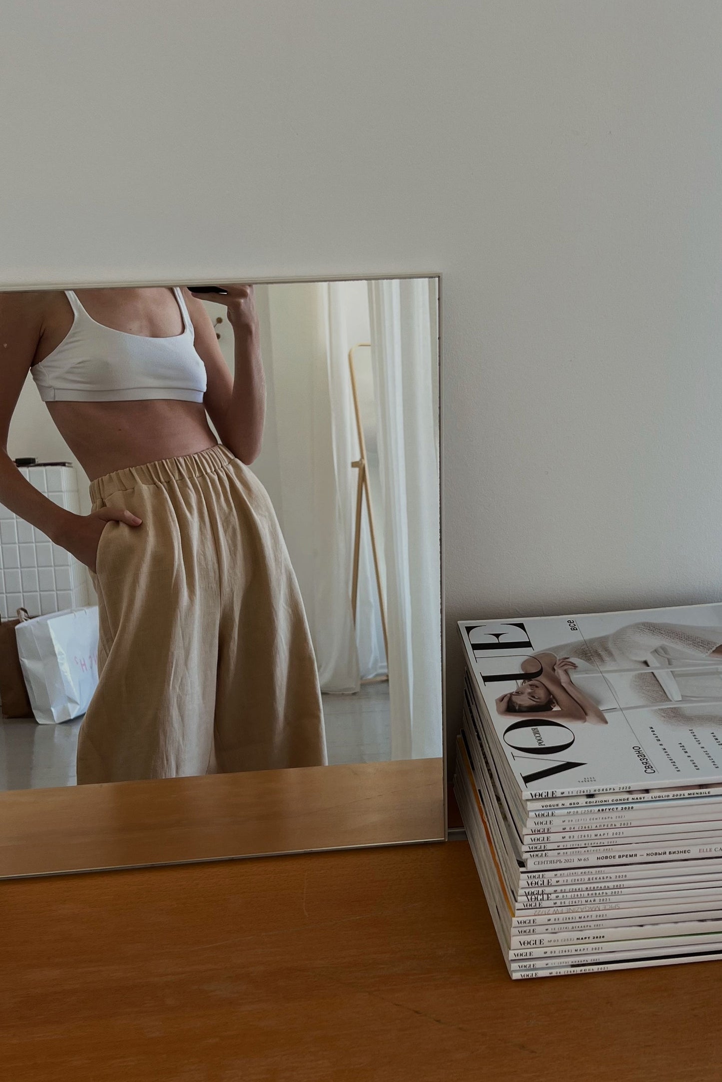 WIDE LINEN PANTS - SAND COLOUR