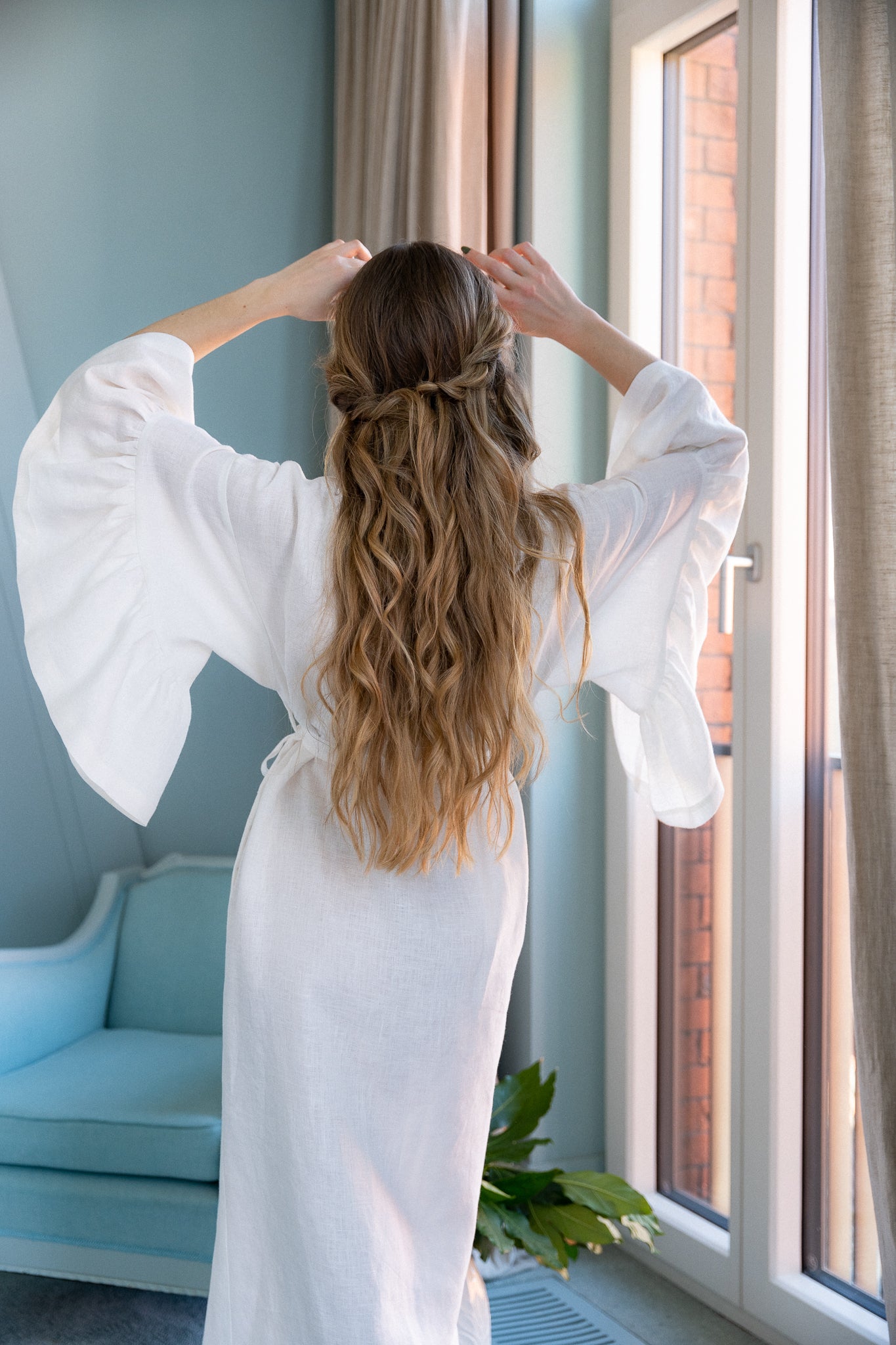 BELLE RUFFLE SLEEVE LINEN MAXI ROBE - IVORY