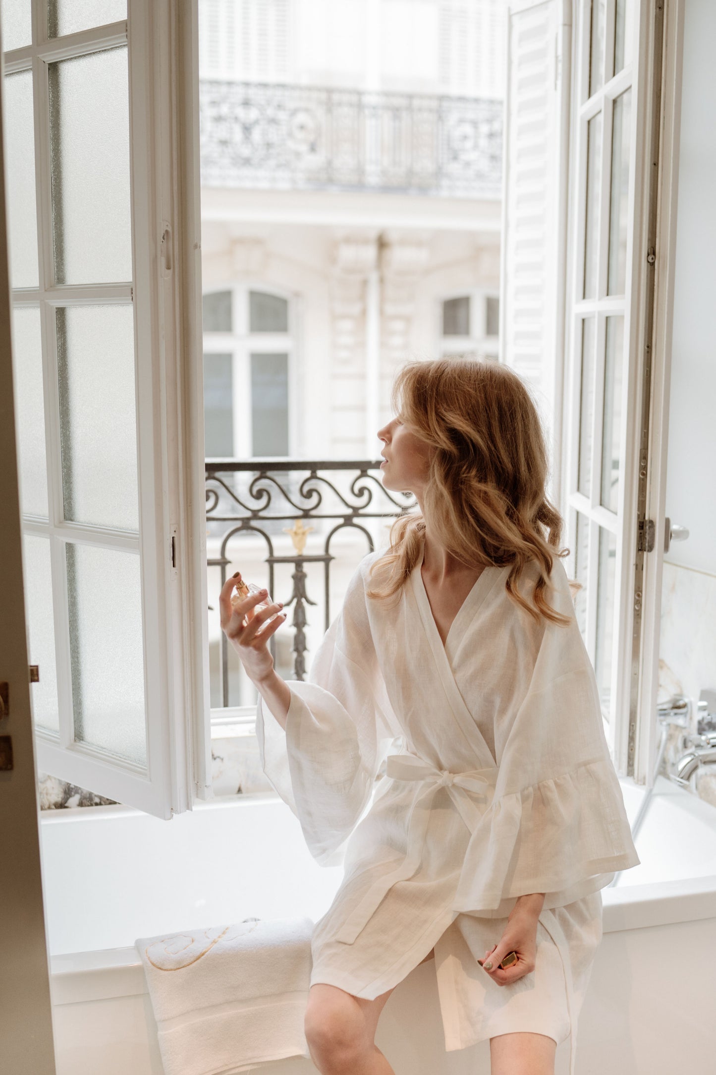 ivory linen mini robe