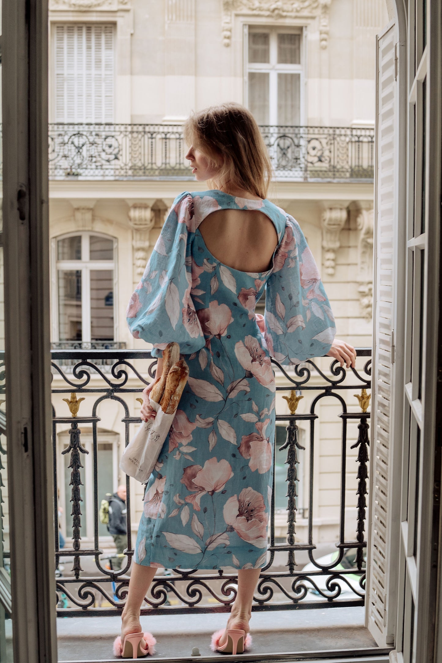 Veronica floral print linen wrap dress