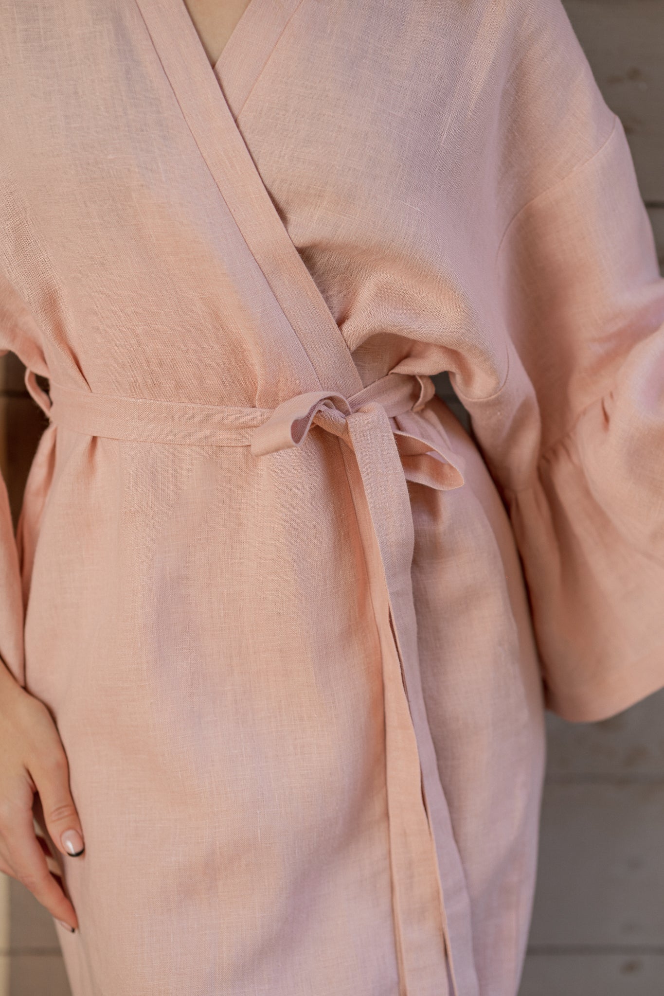 Elsa linen midi ruffle sleeve robe blush pink , ELSA RUFFLE SLEEVE LINEN MIDI ROBE - BLUSH PINK, PŪDERA ROZĀ LINA HALĀTS