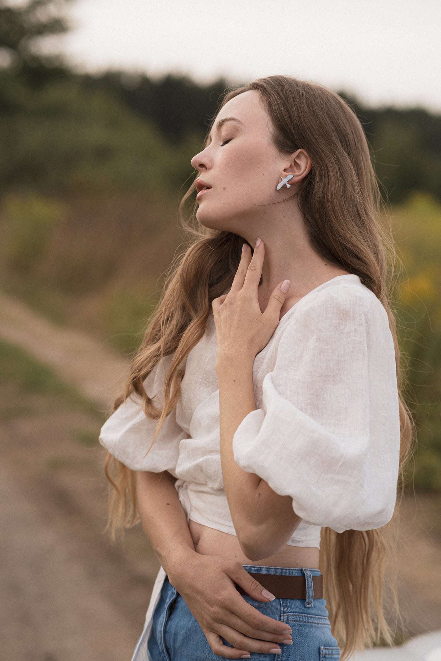 Lola balloon sleeve linen wrap top ivory