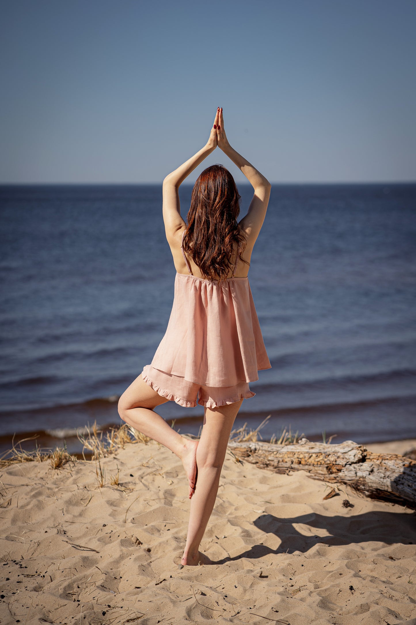 blush pink linen pyjama shorts set
