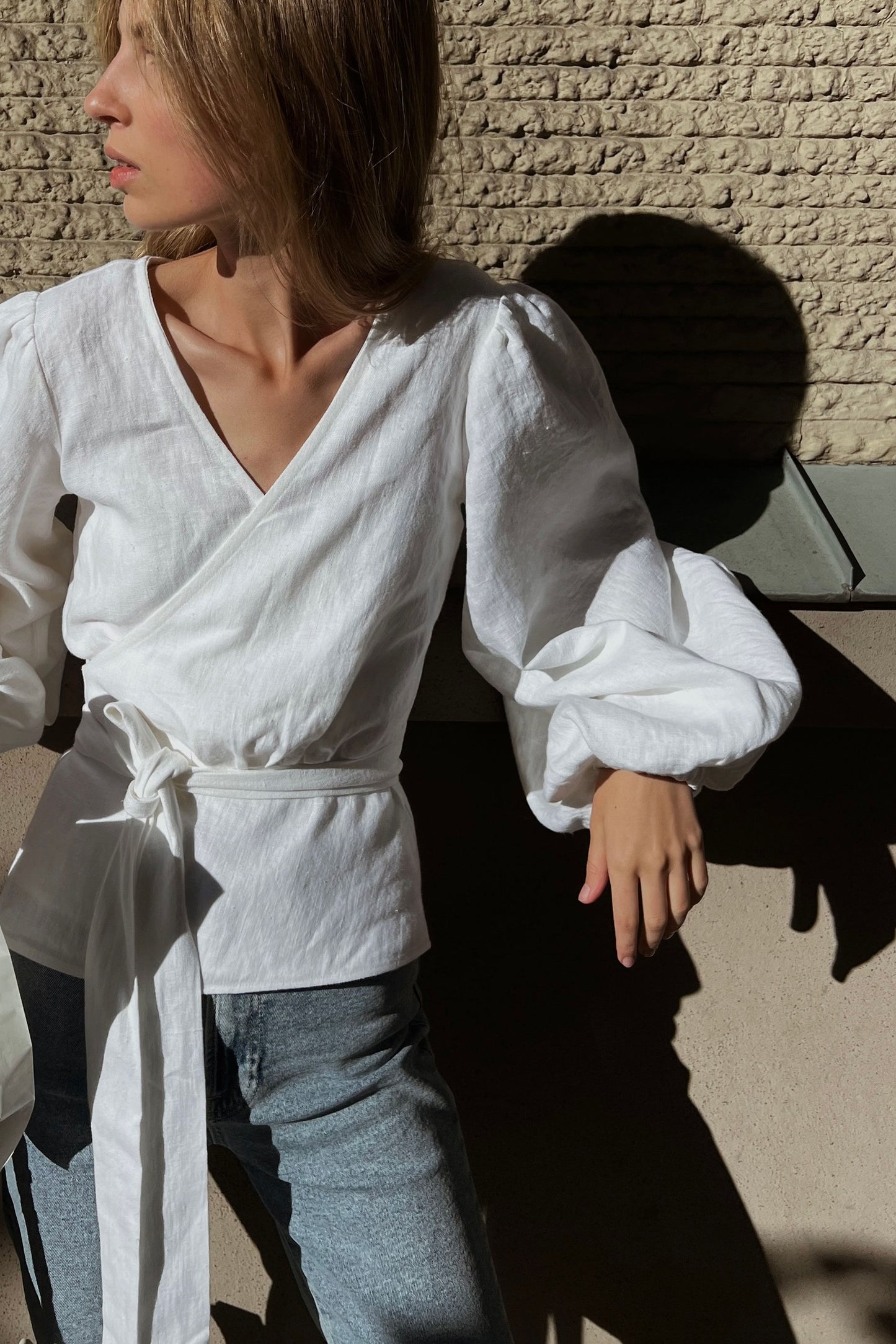 BEATRICE WRAP LINEN BLOUSE - WHITE