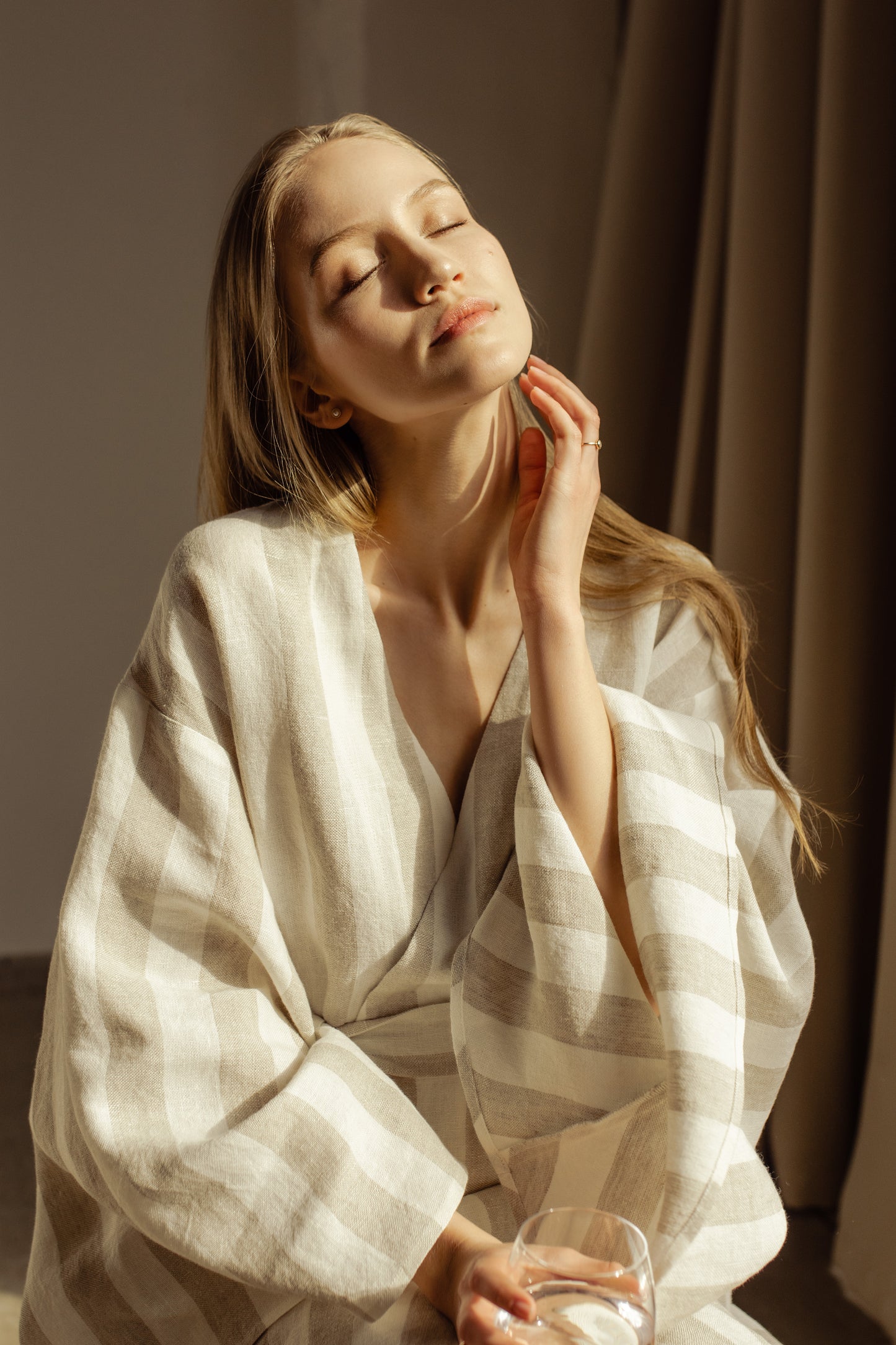 GRACE LINEN MINI ROBE WITH BUTTONS - STRIPE