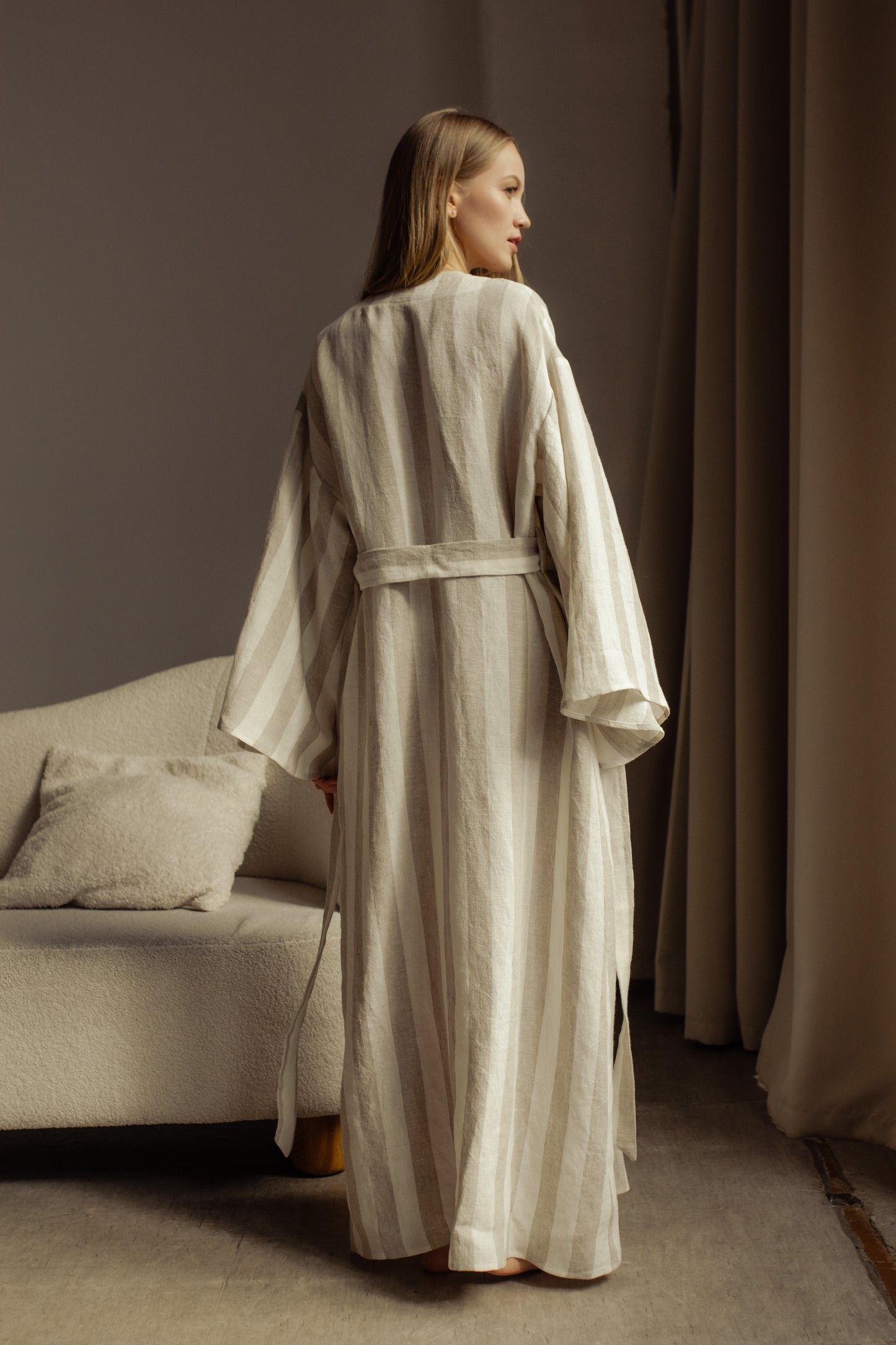 GRACE LINEN MAXI ROBE WITH BUTTONS - STRIPE