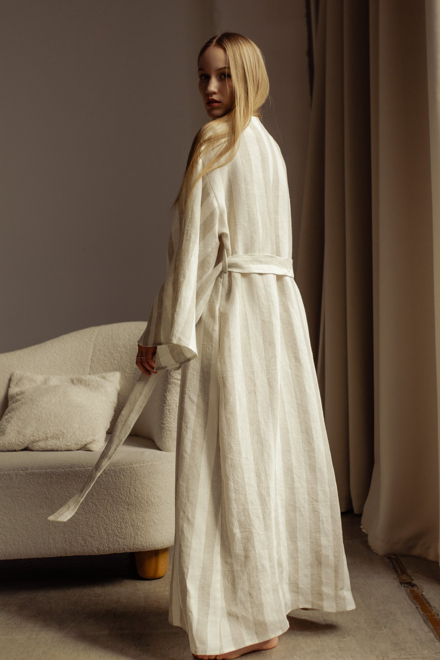 GRACE LINEN MAXI ROBE WITH BUTTONS - STRIPE