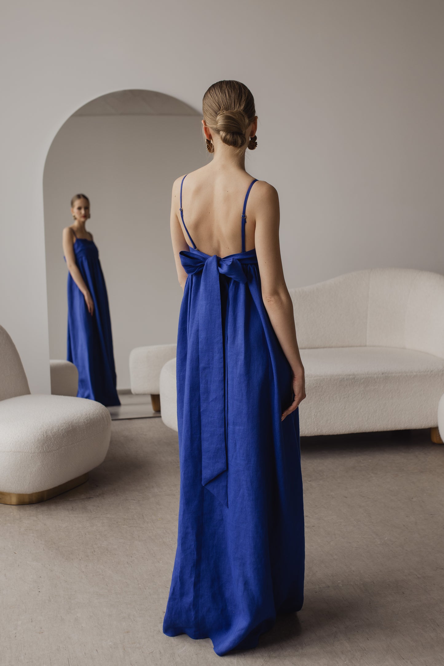 AUDREY LINEN MAXI DRESS - COBALT BLUE