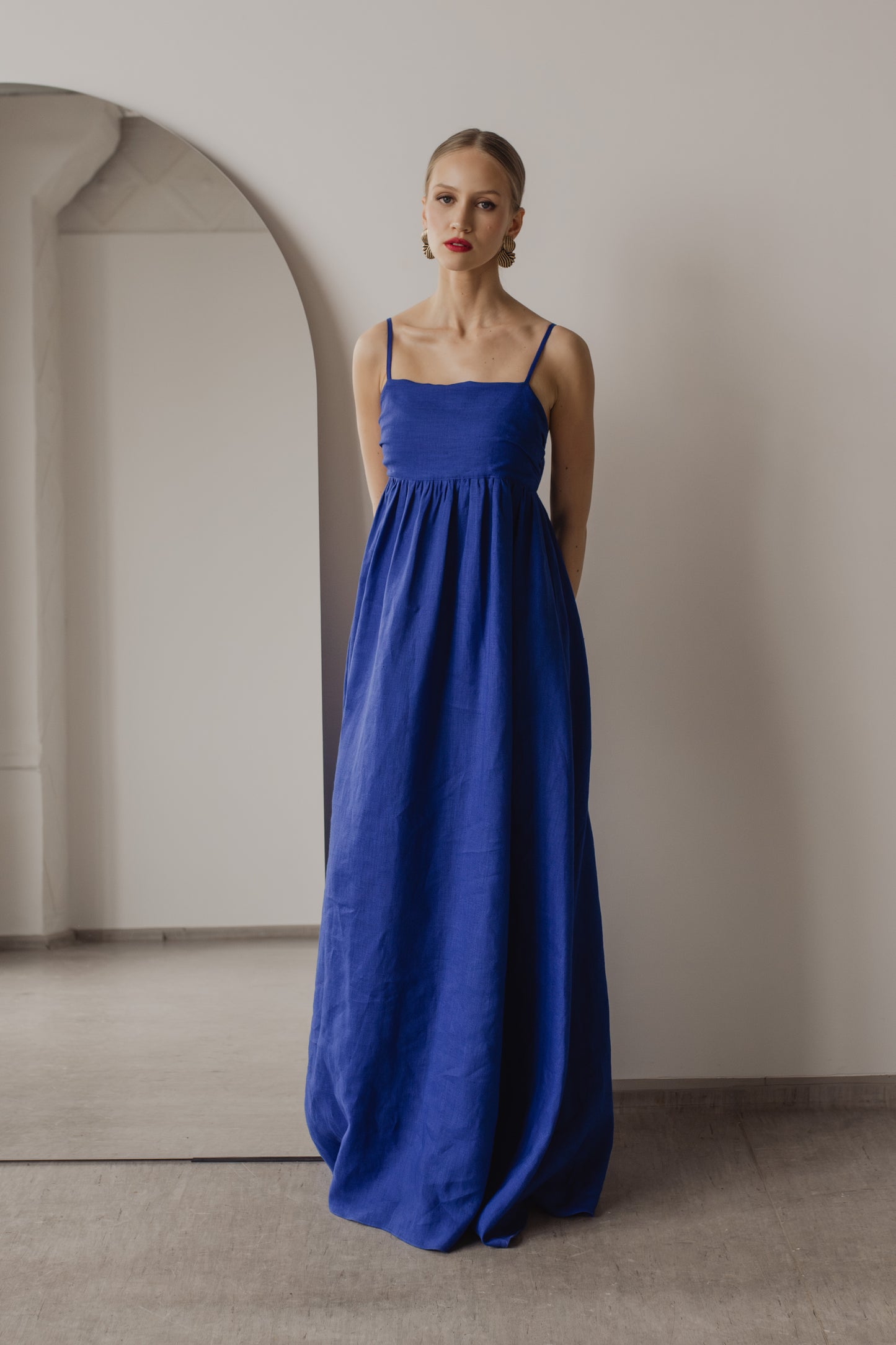 AUDREY LINEN MAXI DRESS - COBALT BLUE