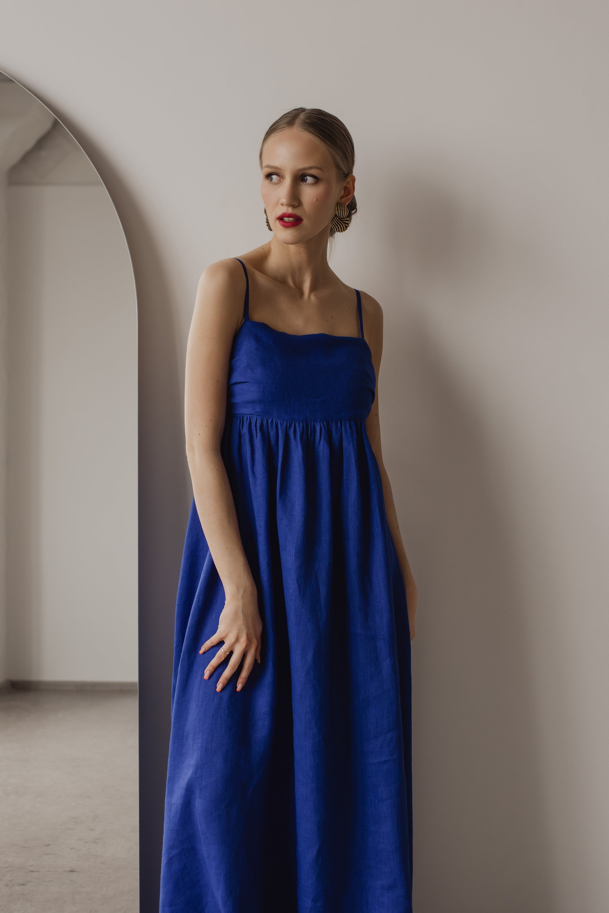 AUDREY LINEN MAXI DRESS - COBALT BLUE