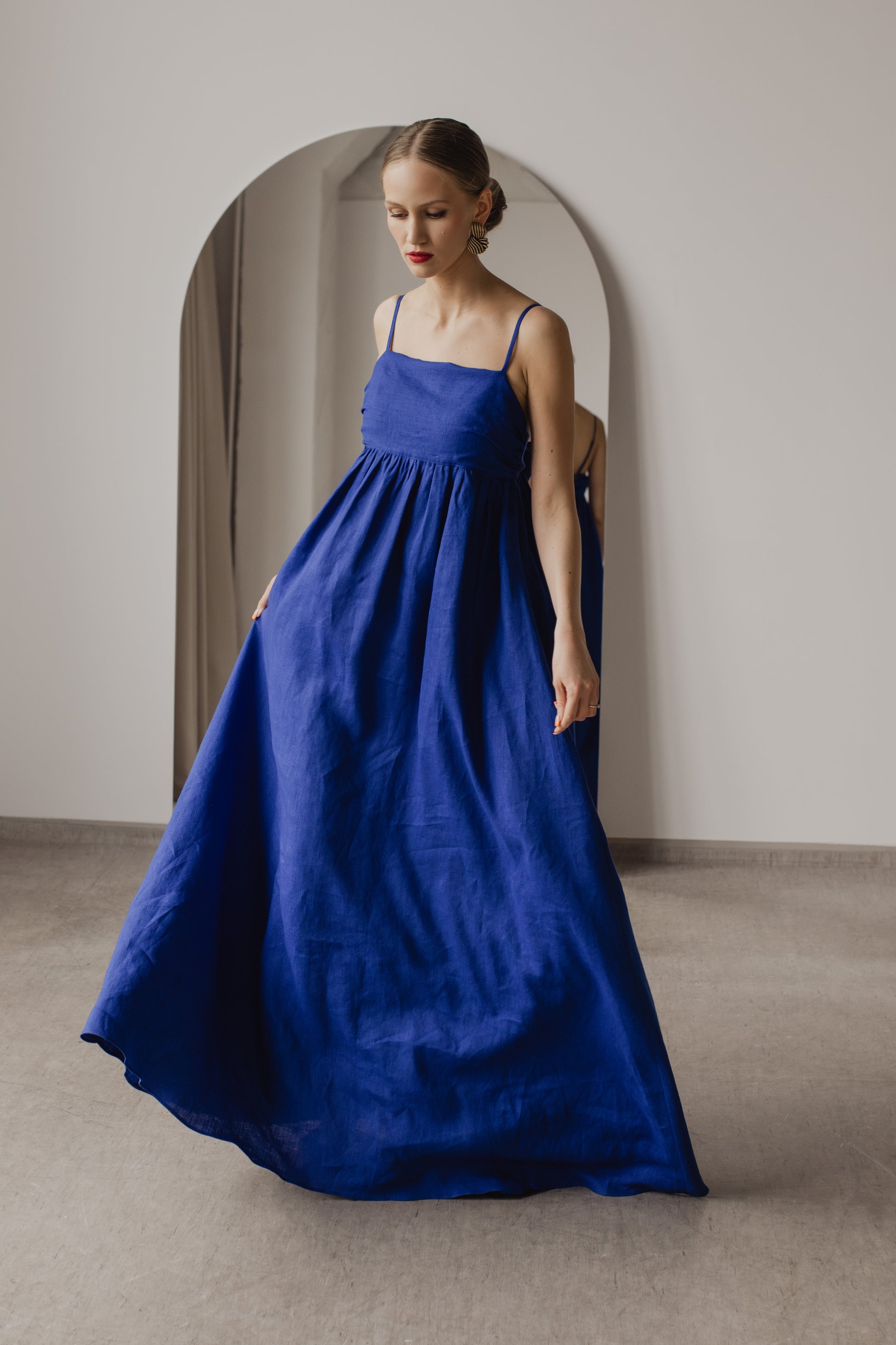 AUDREY LINEN MAXI DRESS - COBALT BLUE