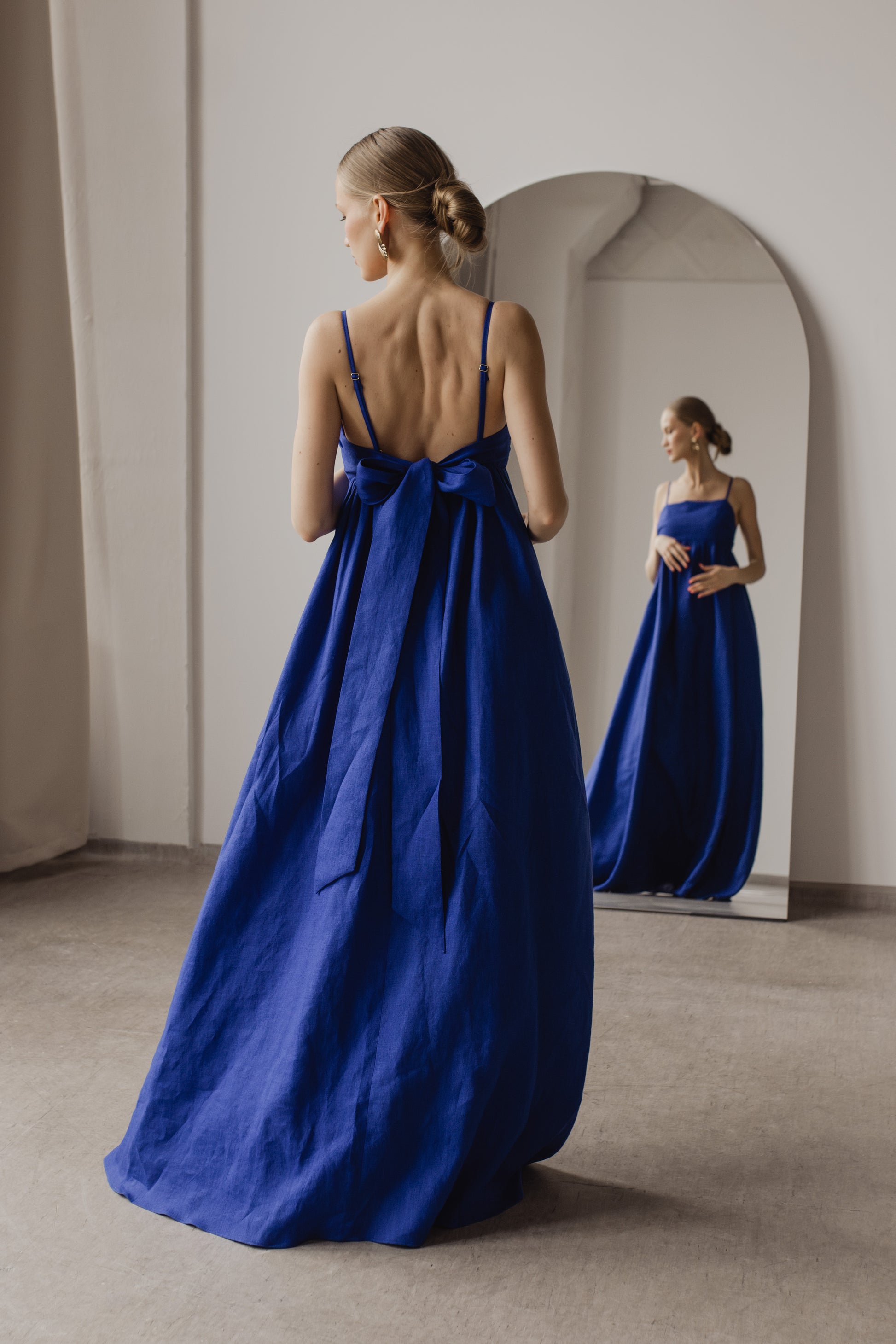 AUDREY LINEN MAXI DRESS - COBALT BLUE