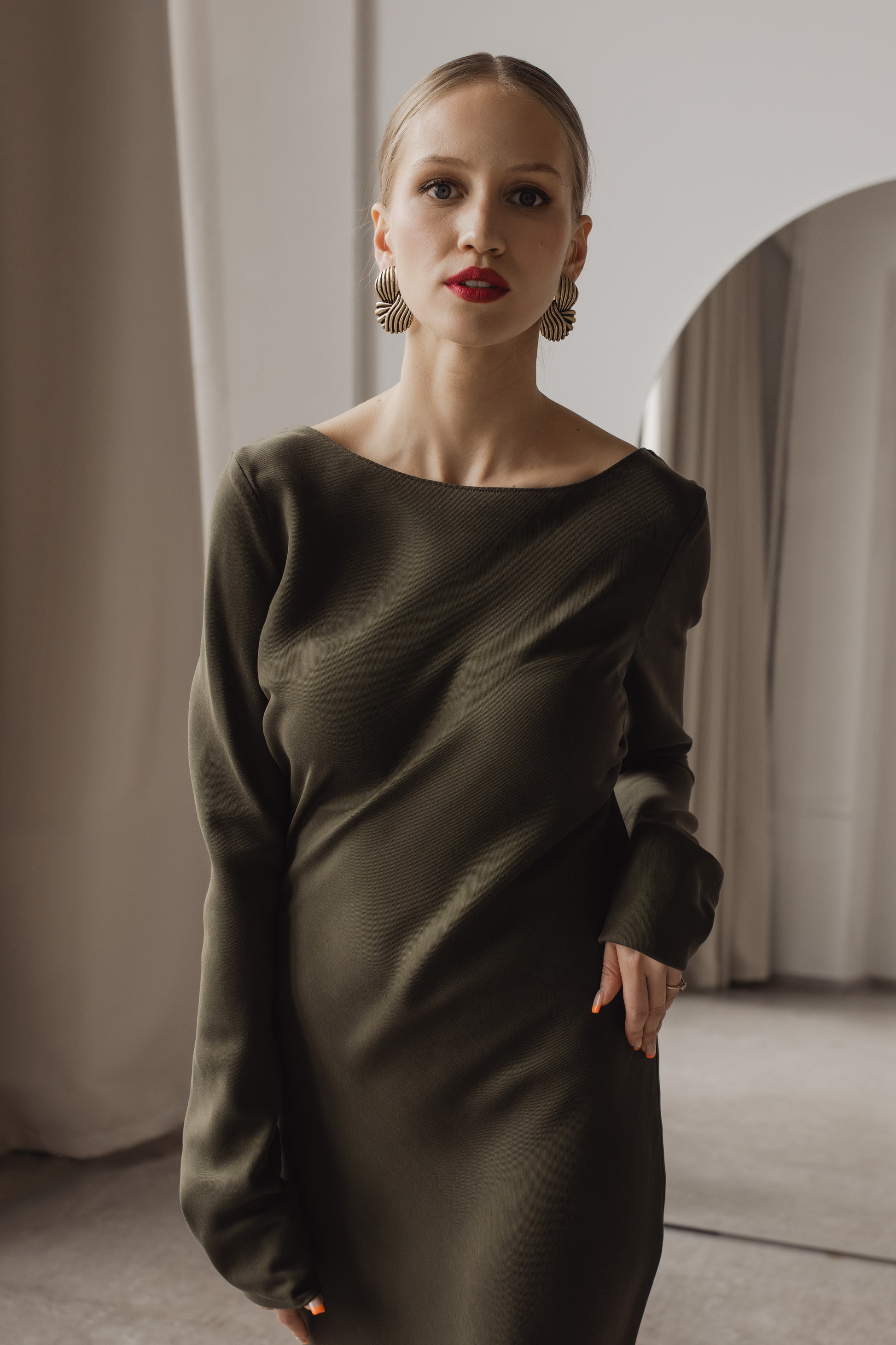bias cut dress with sleeves Mood Dress