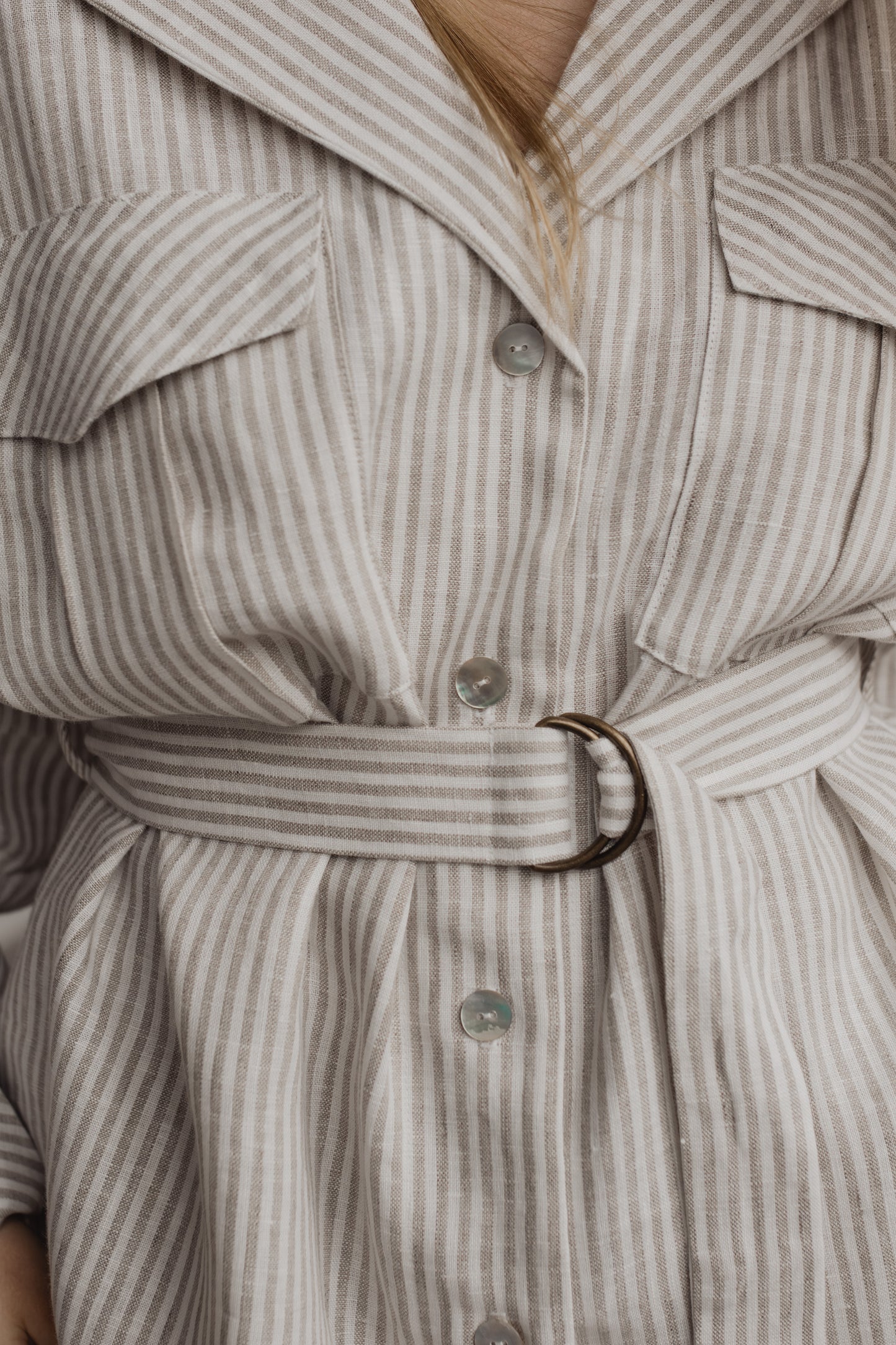 GABRIELLE LINEN SHIRT WITH BELT - STRIPE