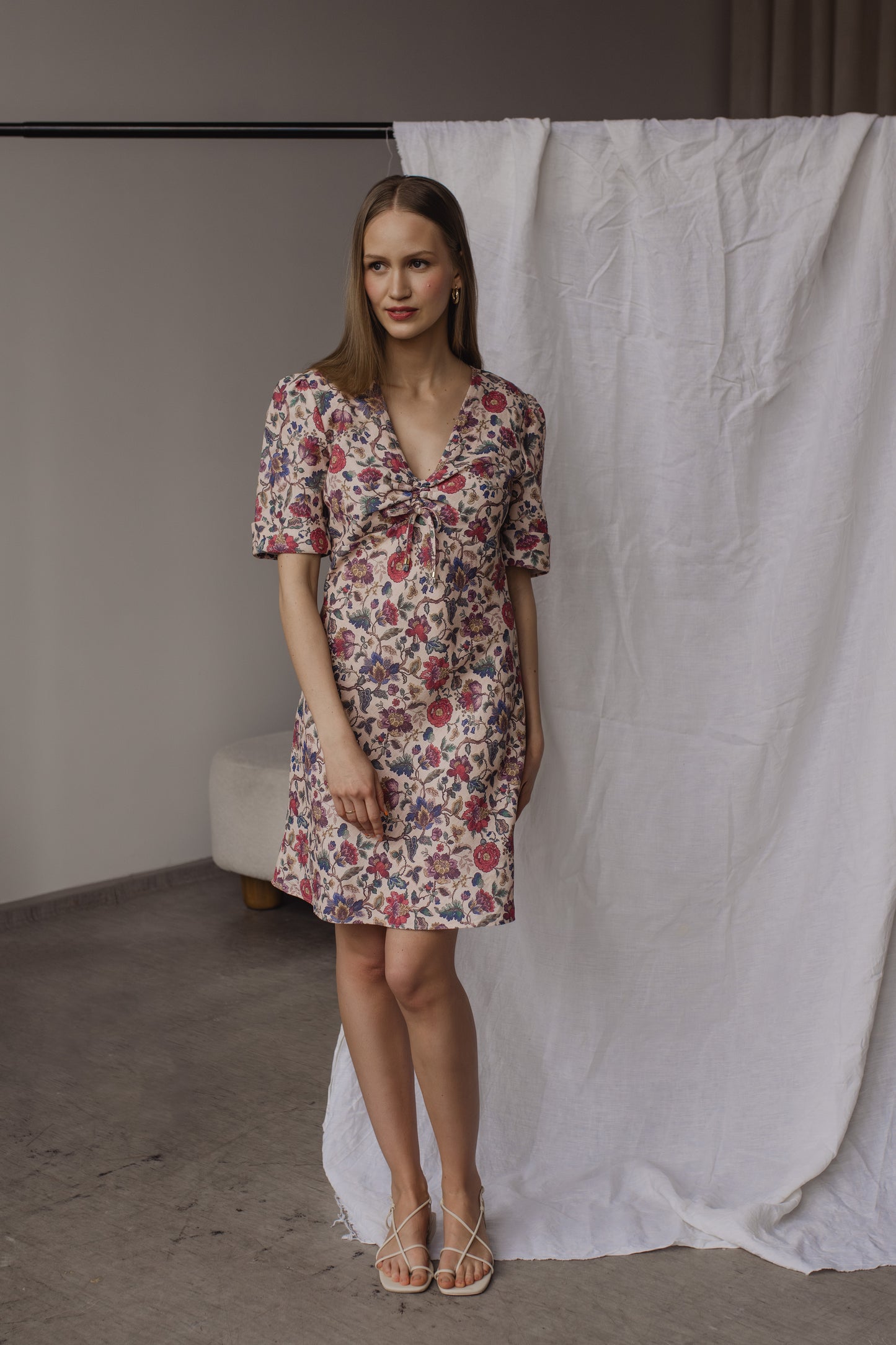 AVA PRINT LINEN MINI DRESS - FLOWER