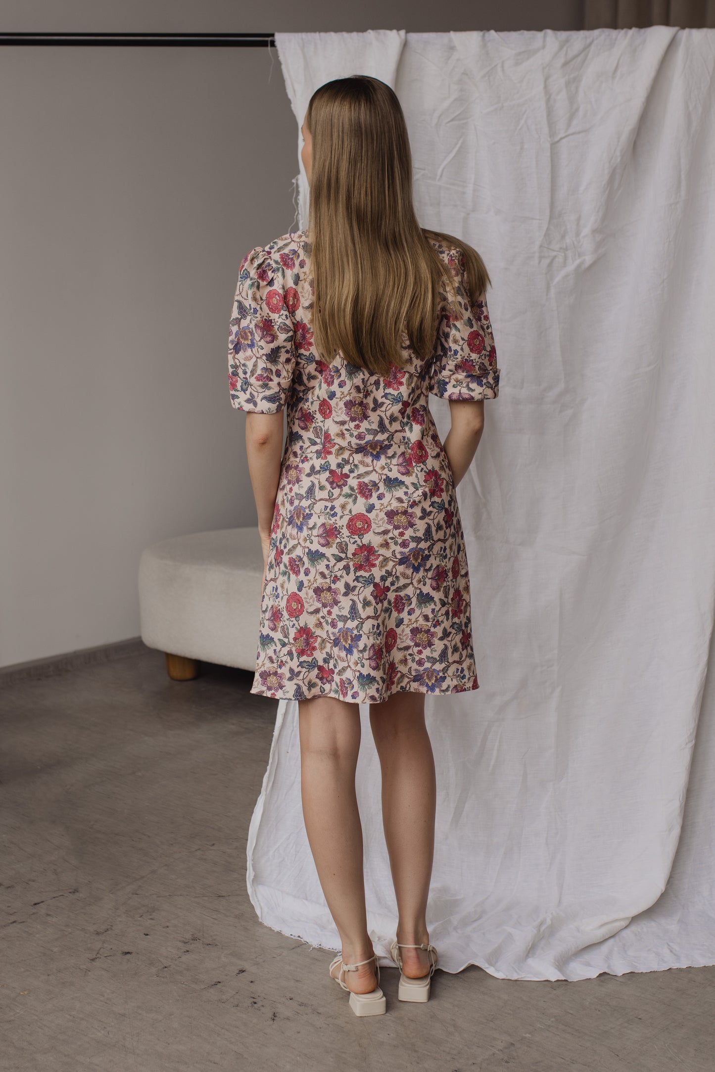 AVA PRINT LINEN MINI DRESS - FLOWER