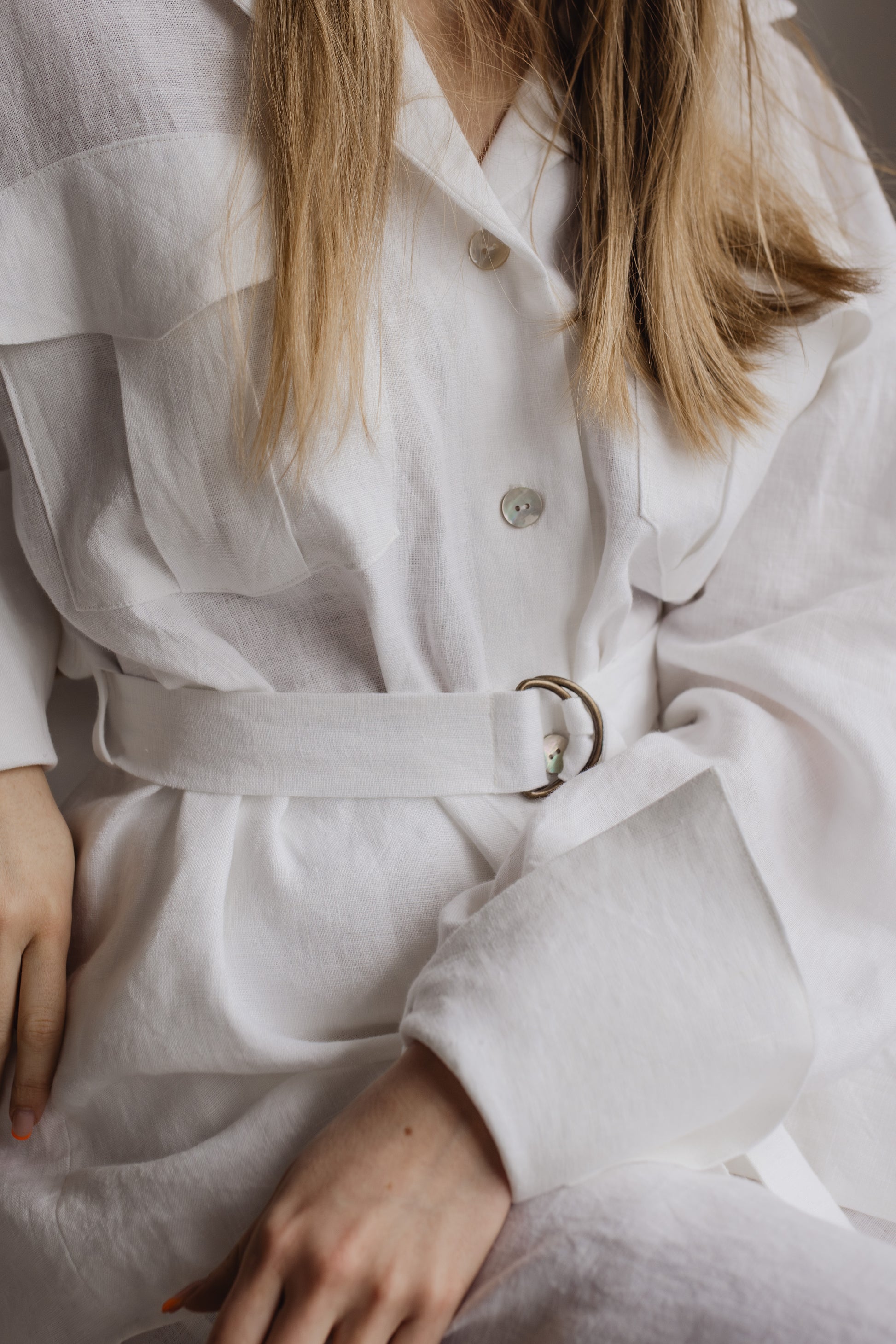 LINEN SHIRT WITH BELT - IVORY