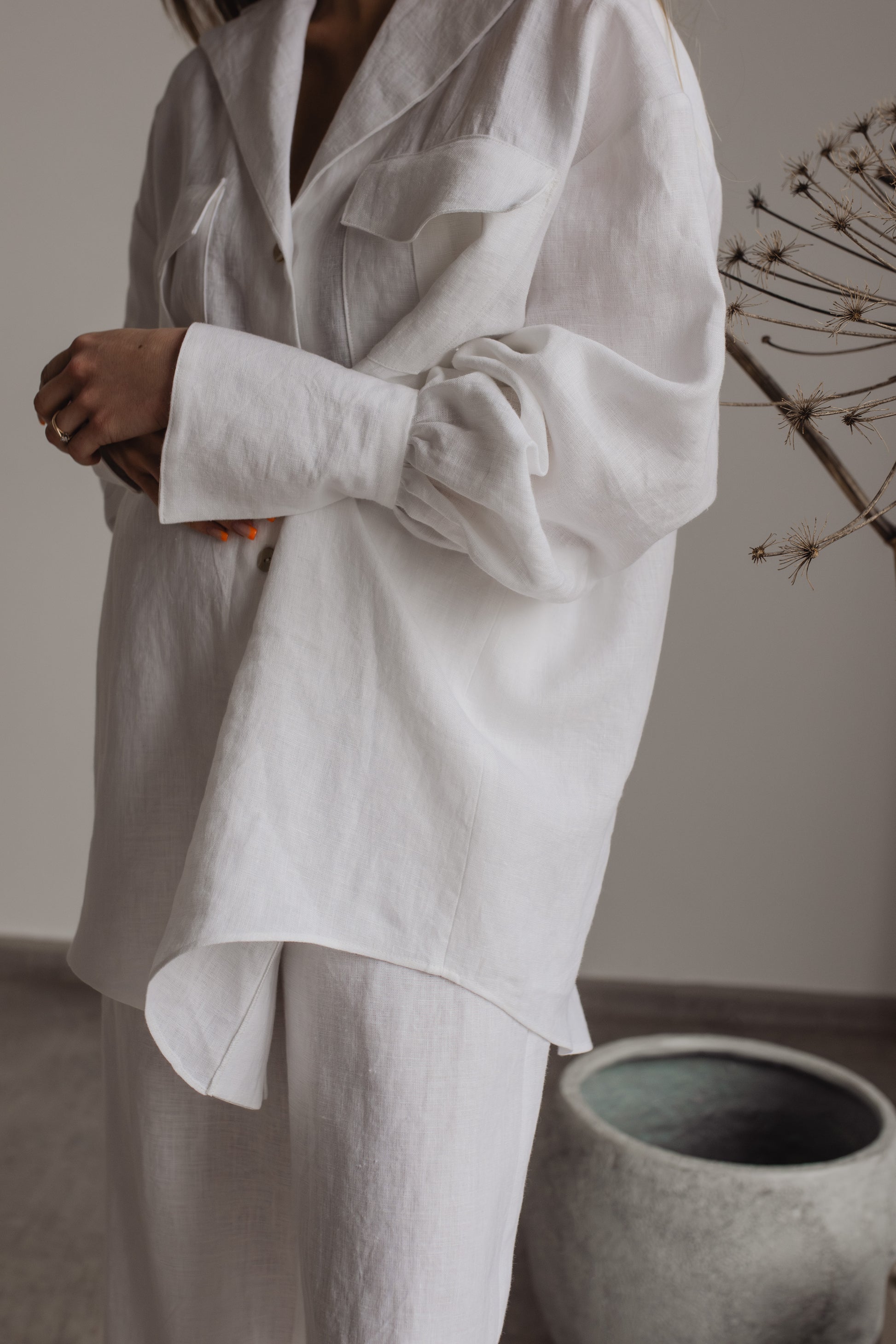 LINEN SHIRT WITH BELT - IVORY