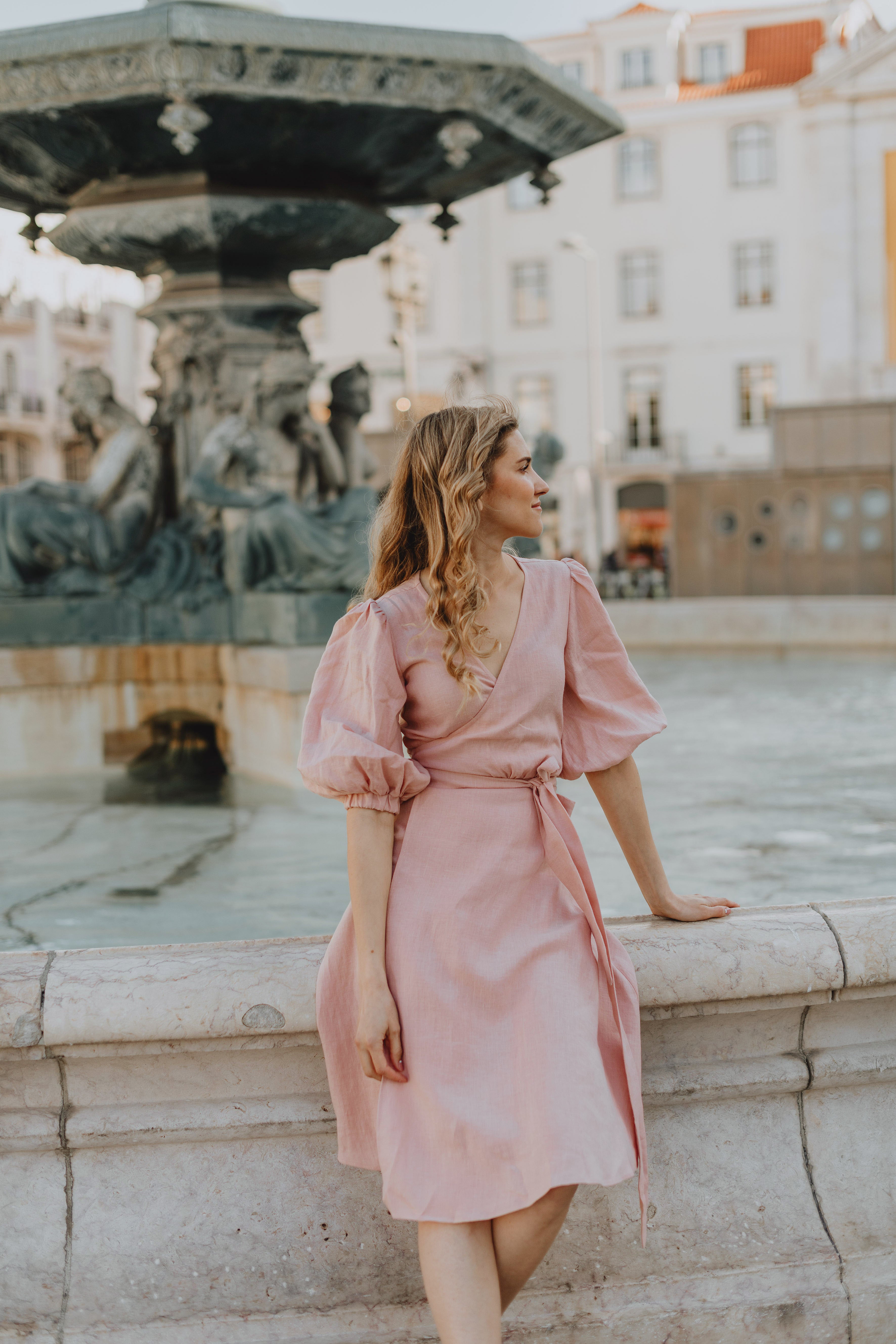 Blush pink shop wrap dress